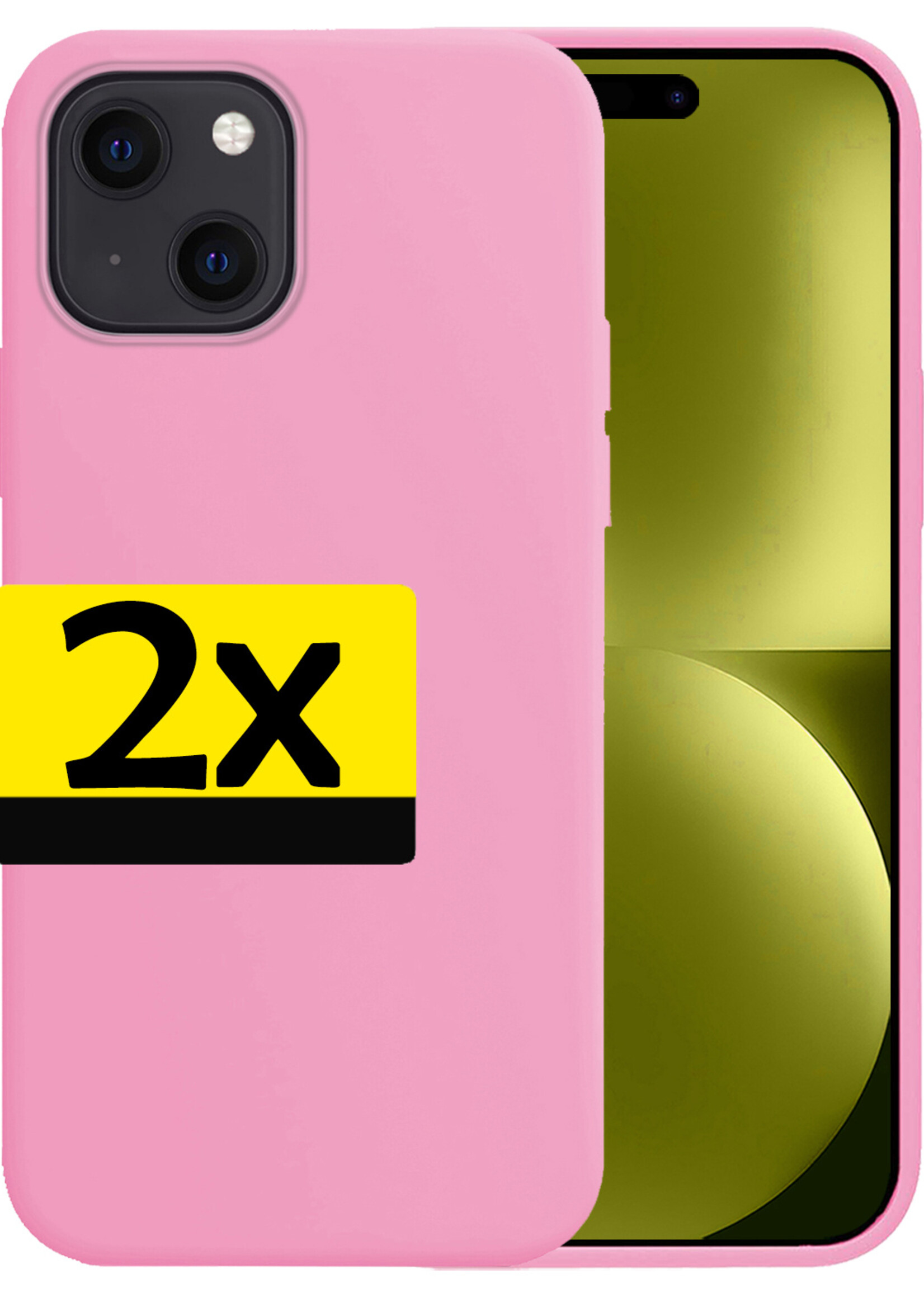 LUQ Hoesje Geschikt voor iPhone 15 Plus Hoesje Siliconen Case - Hoes Geschikt voor iPhone 15 Plus Hoes Siliconen - Lichtroze - 2 Stuks