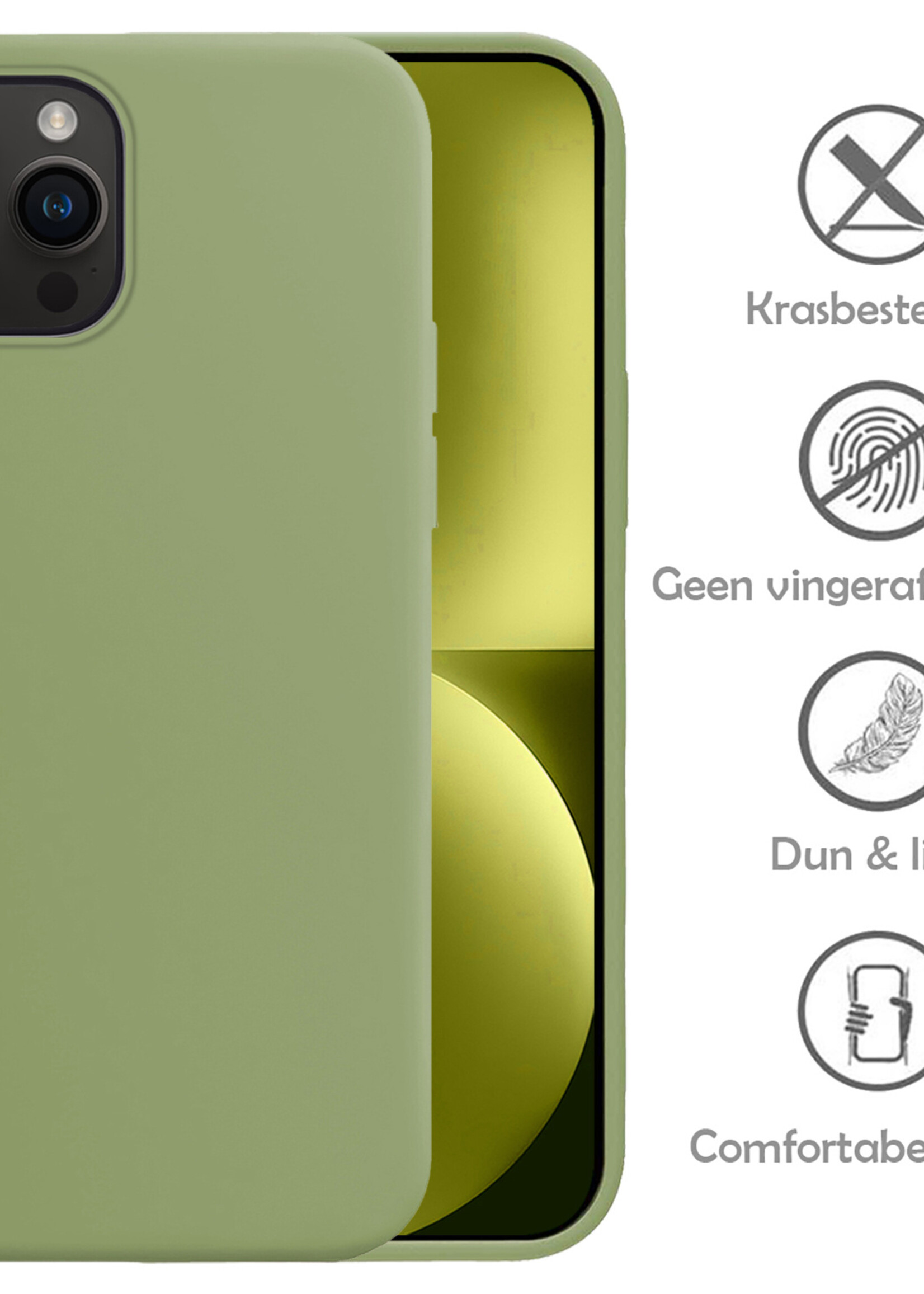 LUQ Hoesje Geschikt voor iPhone 15 Pro Hoesje Siliconen Case - Hoes Geschikt voor iPhone 15 Pro Hoes Siliconen - Groen - 2 Stuks