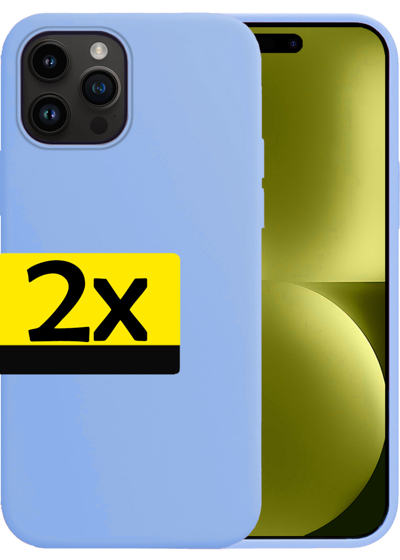 LUQ Hoesje Geschikt voor iPhone 15 Pro Hoesje Siliconen Case - Hoes Geschikt voor iPhone 15 Pro Hoes Siliconen - Lichtblauw - 2 Stuks