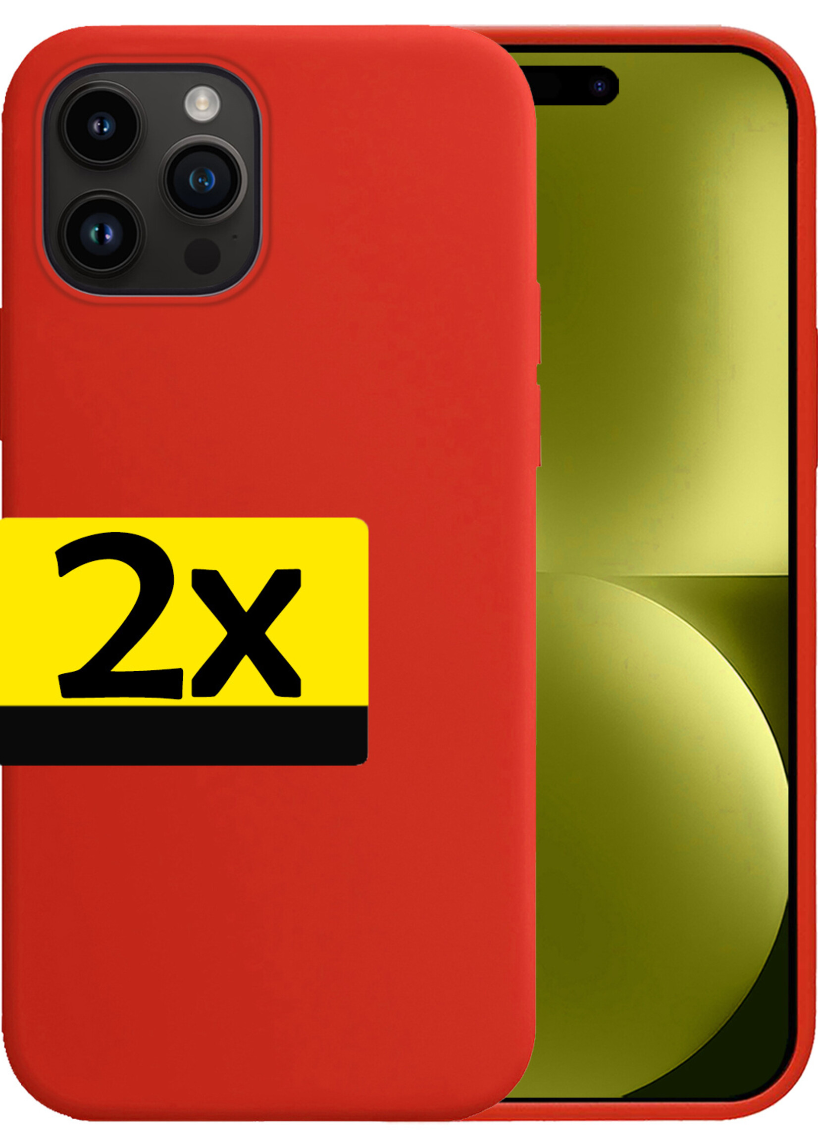 LUQ Hoesje Geschikt voor iPhone 15 Pro Hoesje Siliconen Case - Hoes Geschikt voor iPhone 15 Pro Hoes Siliconen - Rood - 2 Stuks