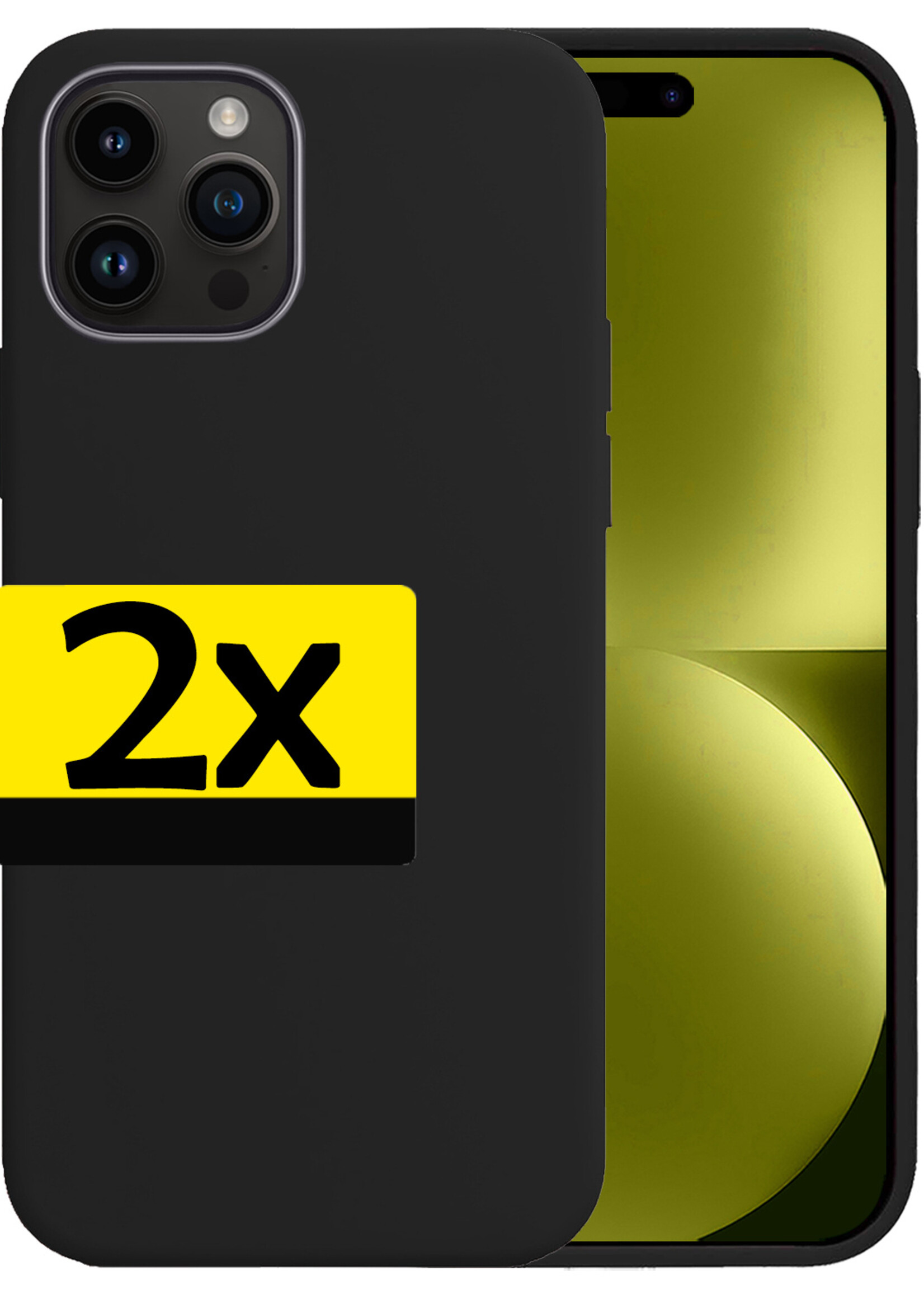 LUQ Hoesje Geschikt voor iPhone 15 Pro Hoesje Siliconen Case - Hoes Geschikt voor iPhone 15 Pro Hoes Siliconen - Zwart - 2 Stuks