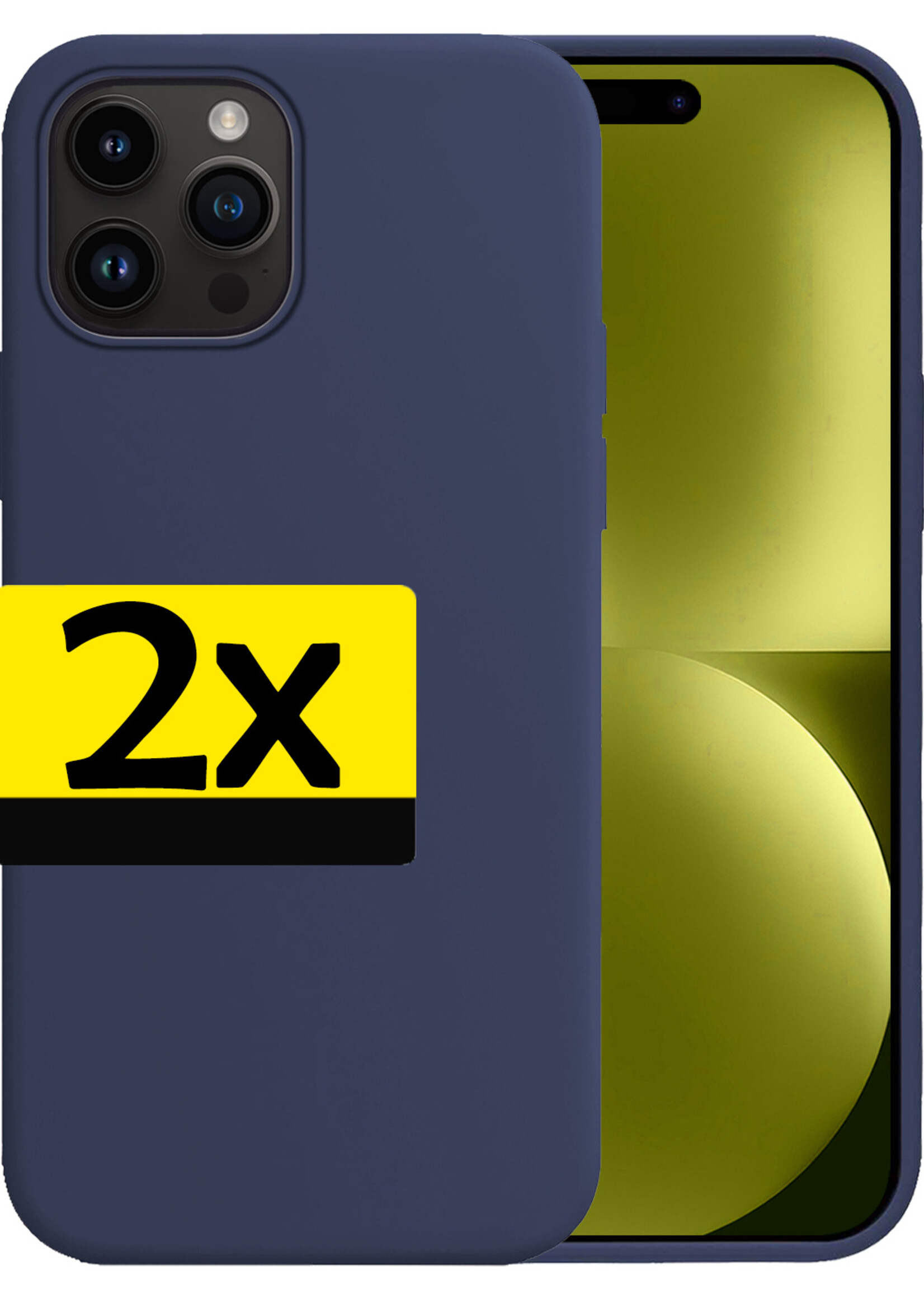 LUQ Hoesje Geschikt voor iPhone 15 Pro Max Hoesje Siliconen Case - Hoes Geschikt voor iPhone 15 Pro Max Hoes Siliconen - Donkerblauw - 2 Stuks