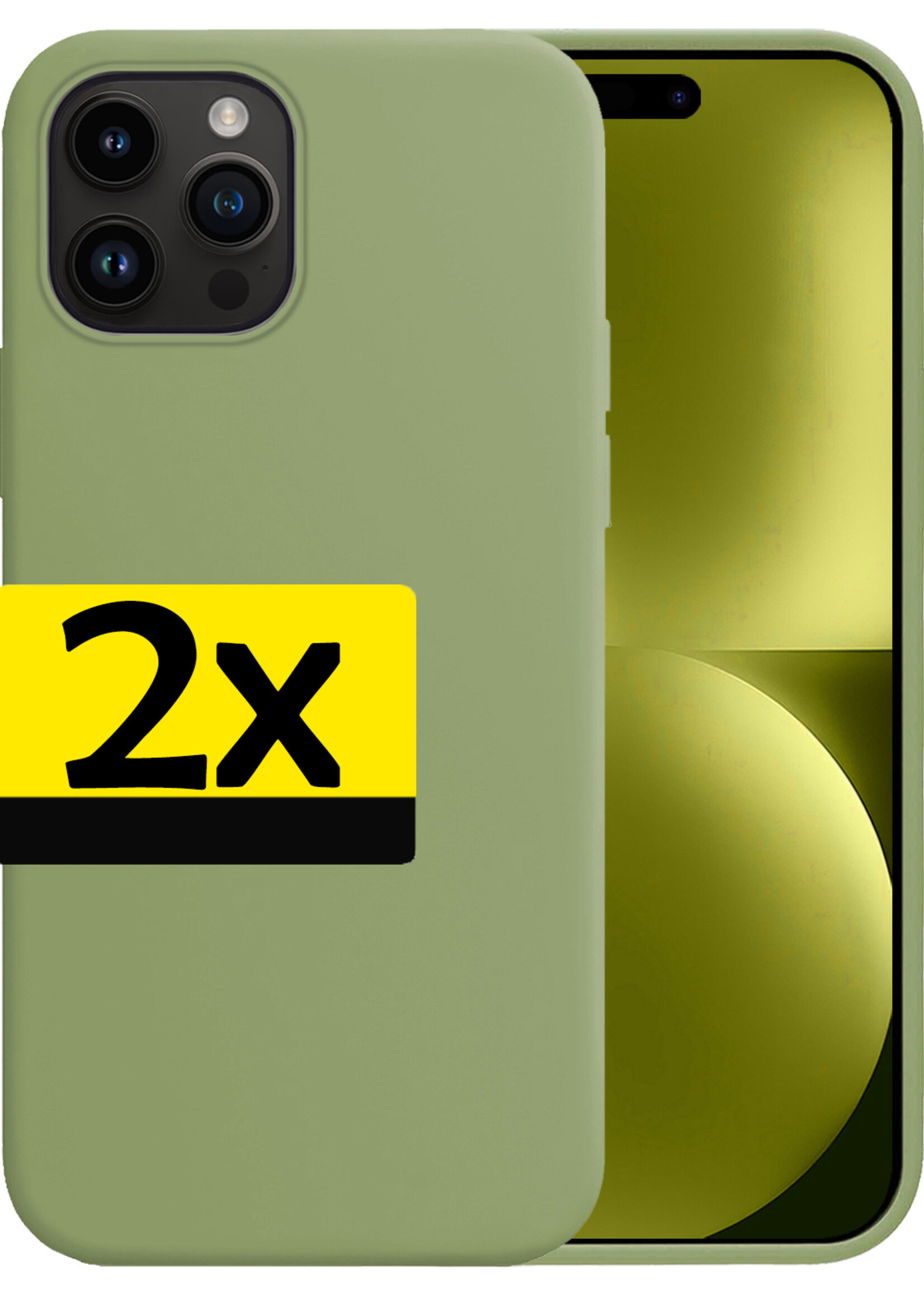 LUQ Hoesje Geschikt voor iPhone 15 Pro Max Hoesje Siliconen Case - Hoes Geschikt voor iPhone 15 Pro Max Hoes Siliconen - Groen - 2 Stuks