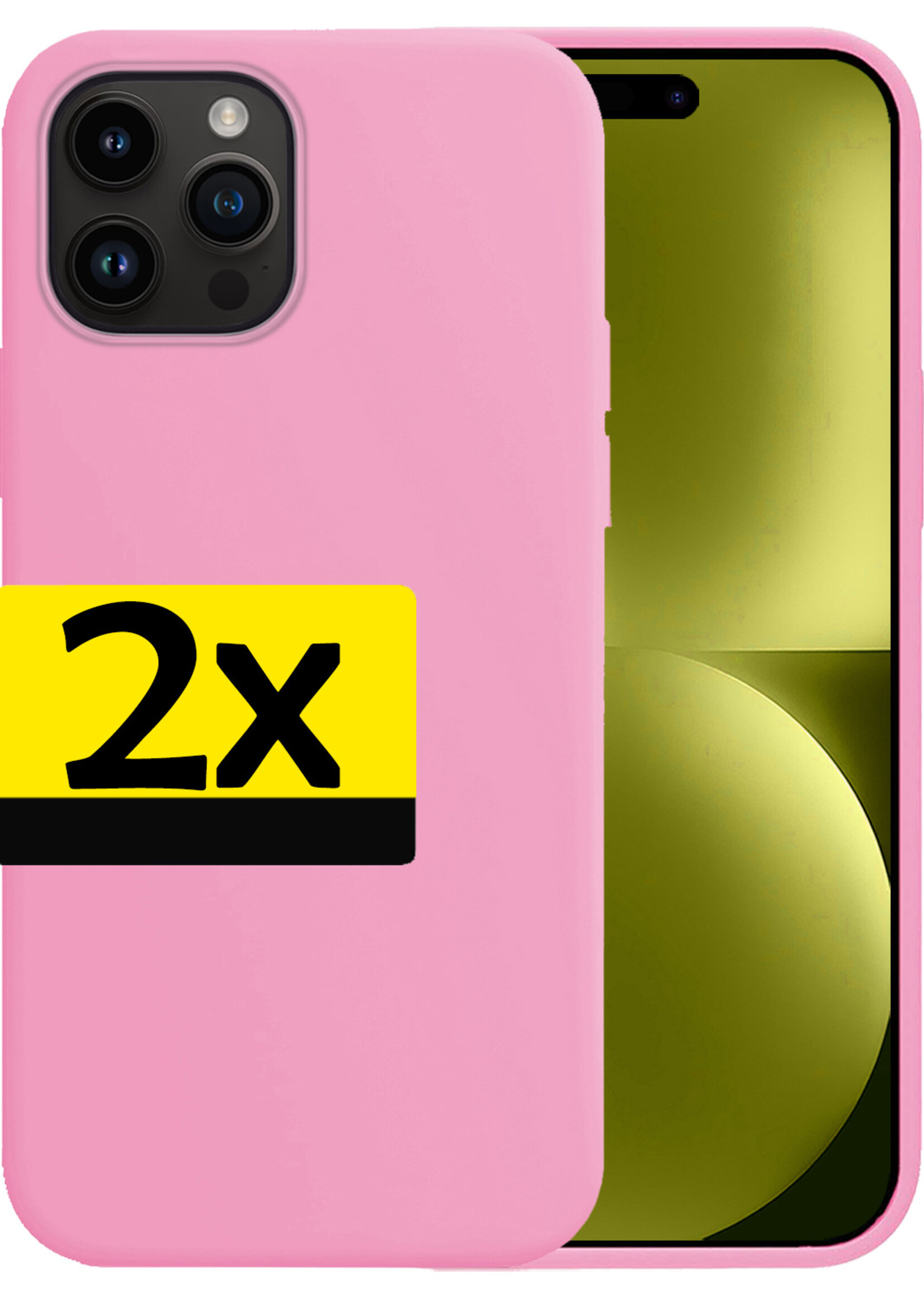 LUQ Hoesje Geschikt voor iPhone 15 Pro Max Hoesje Siliconen Case - Hoes Geschikt voor iPhone 15 Pro Max Hoes Siliconen - Lichtroze - 2 Stuks