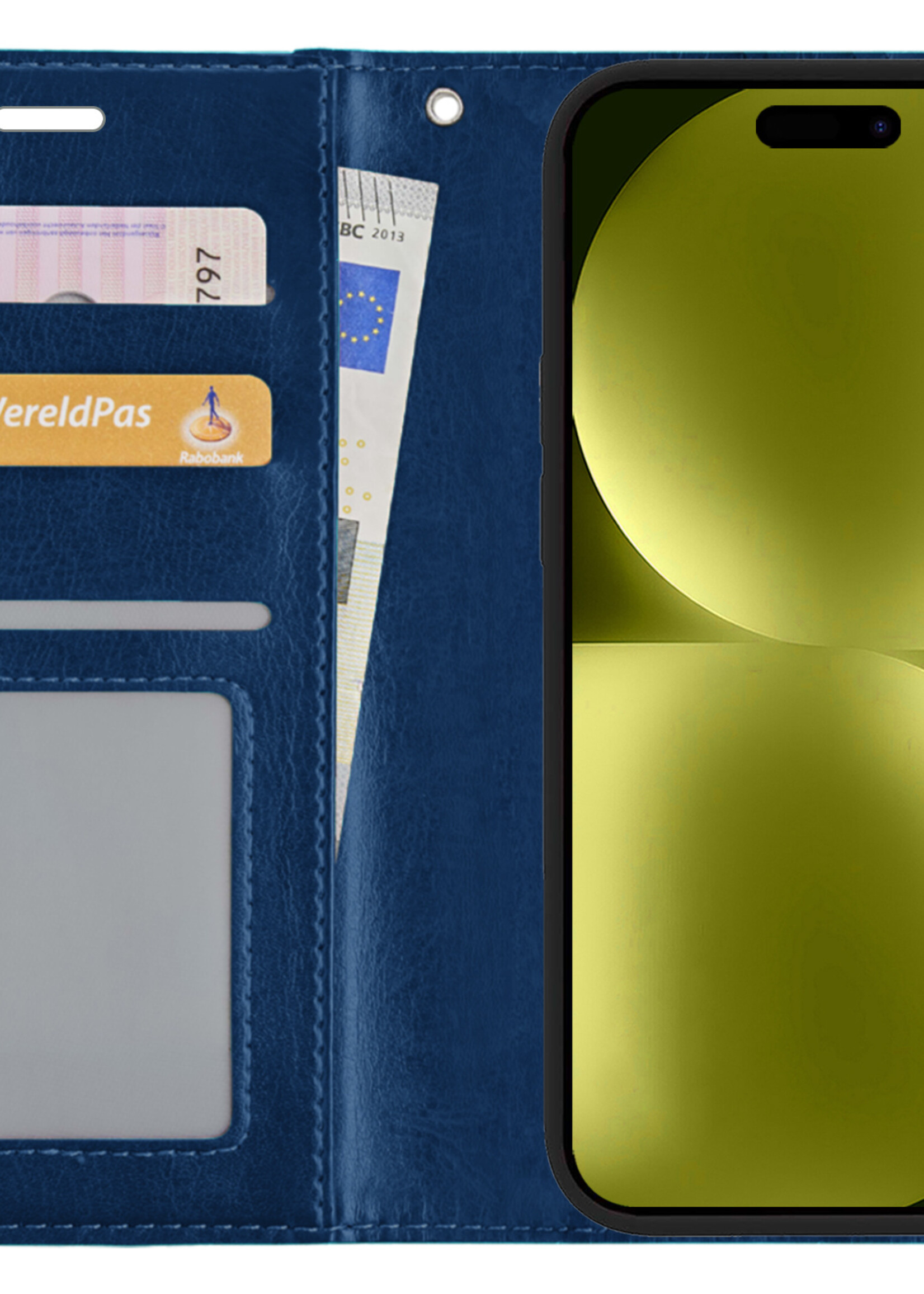 LUQ Hoesje Geschikt voor iPhone 15 Hoesje Book Case Hoes Wallet Cover - Hoes Geschikt voor iPhone 15 Hoesje Bookcase Hoes - Donkerblauw