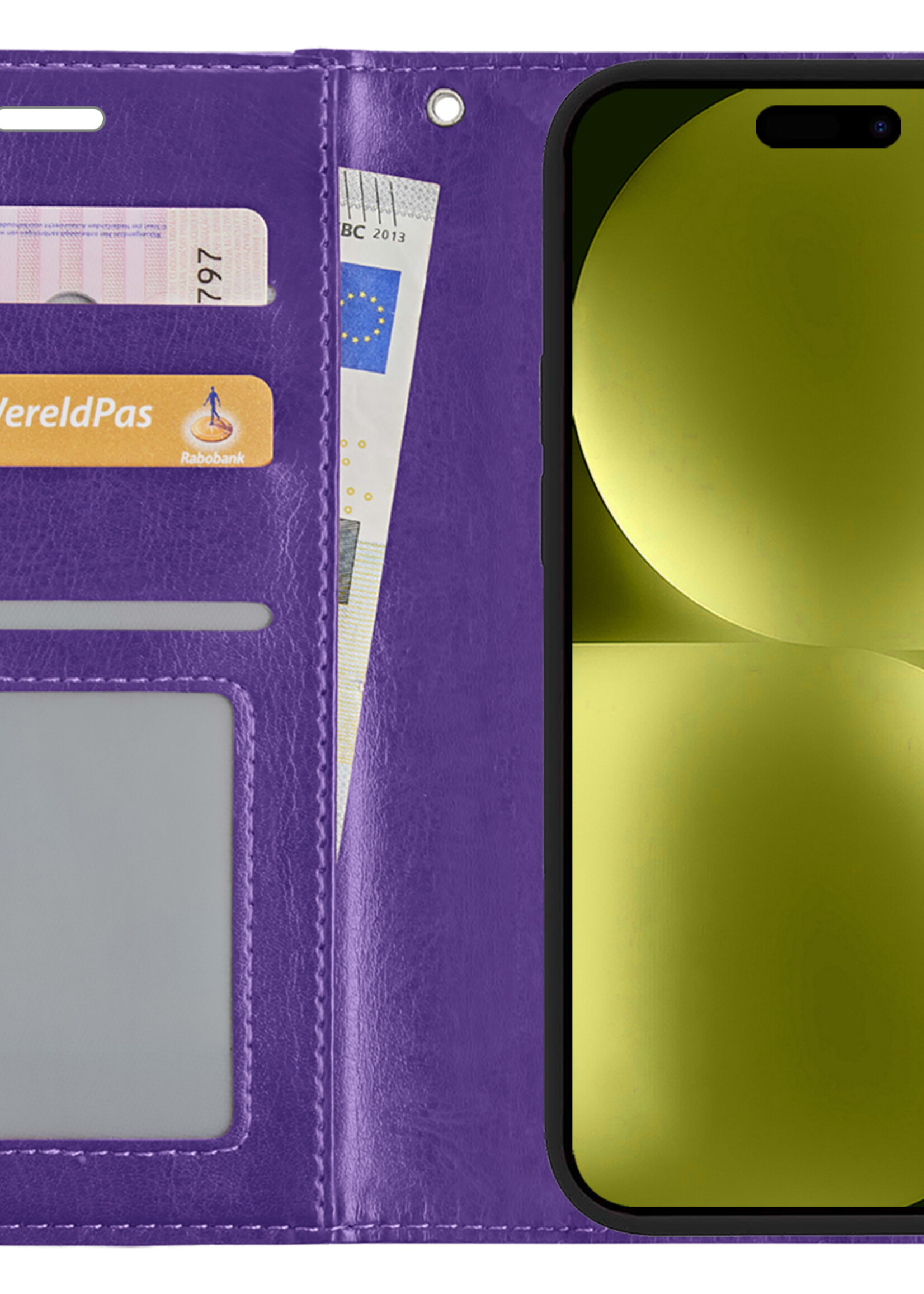 LUQ Hoesje Geschikt voor iPhone 15 Hoesje Book Case Hoes Wallet Cover - Hoes Geschikt voor iPhone 15 Hoesje Bookcase Hoes - Paars