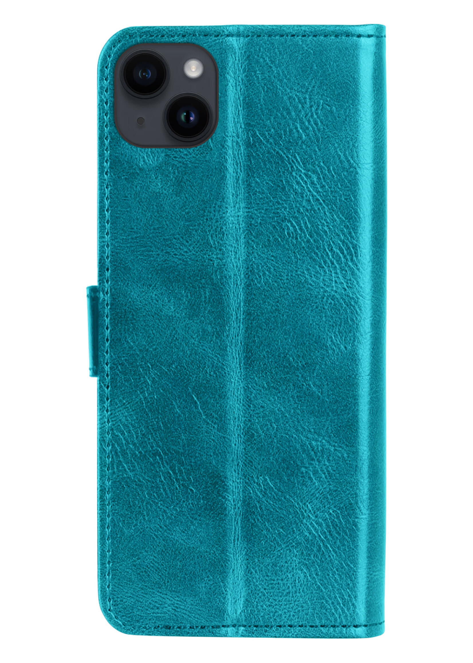 LUQ Hoesje Geschikt voor iPhone 15 Hoesje Book Case Hoes Wallet Cover - Hoes Geschikt voor iPhone 15 Hoesje Bookcase Hoes - Turquoise