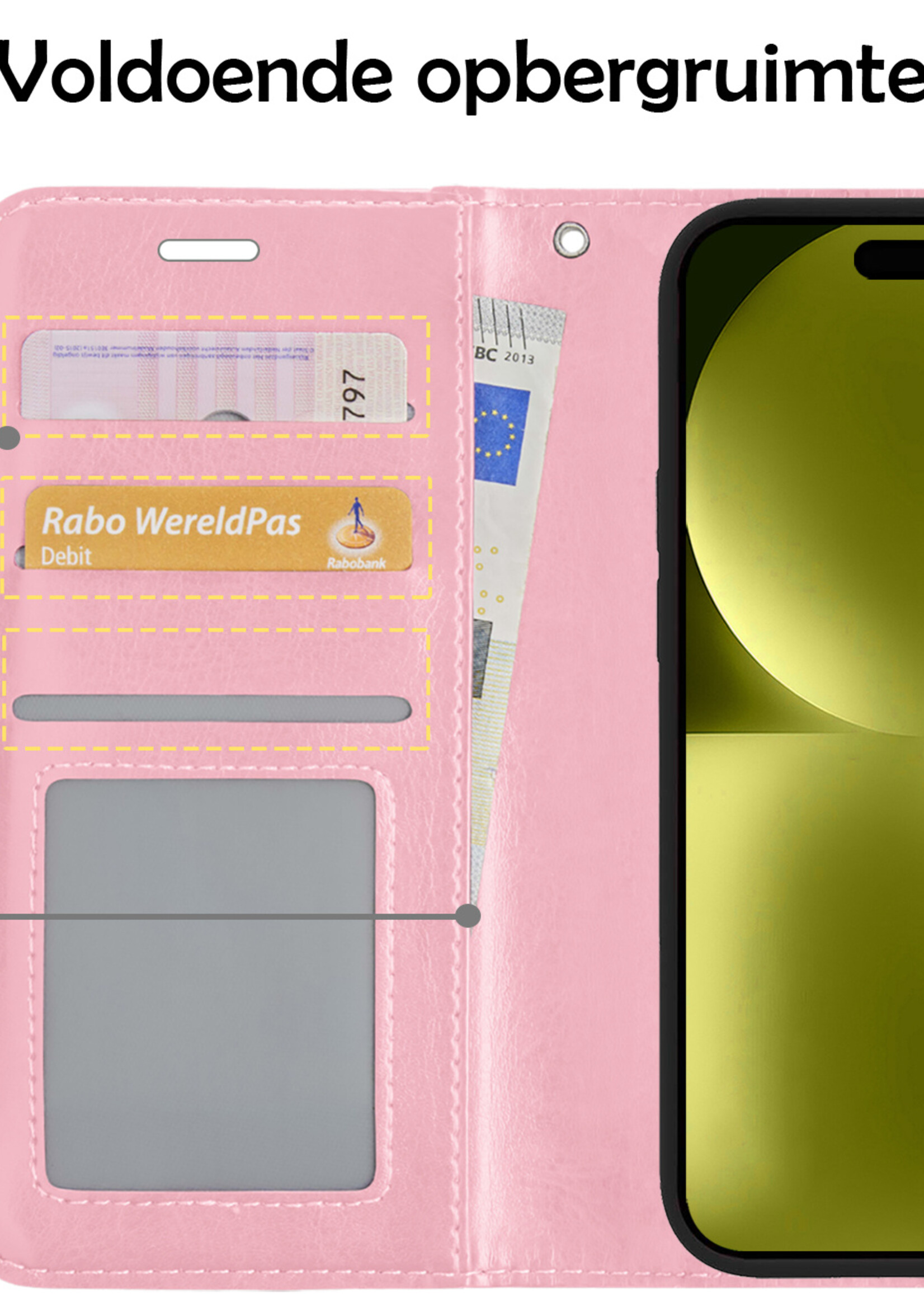 LUQ Hoesje Geschikt voor iPhone 15 Plus Hoesje Book Case Hoes Wallet Cover - Hoes Geschikt voor iPhone 15 Plus Hoesje Bookcase Hoes - Lichtroze