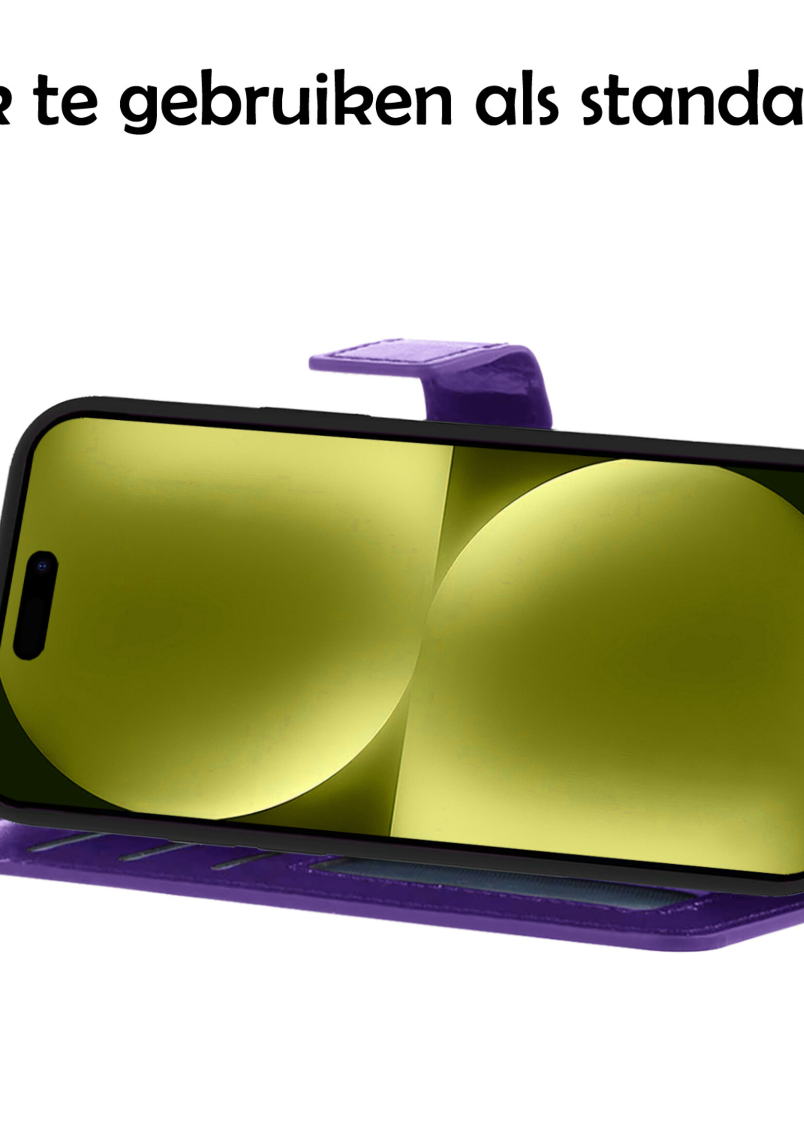 LUQ Hoesje Geschikt voor iPhone 15 Plus Hoesje Book Case Hoes Wallet Cover - Hoes Geschikt voor iPhone 15 Plus Hoesje Bookcase Hoes - Paars