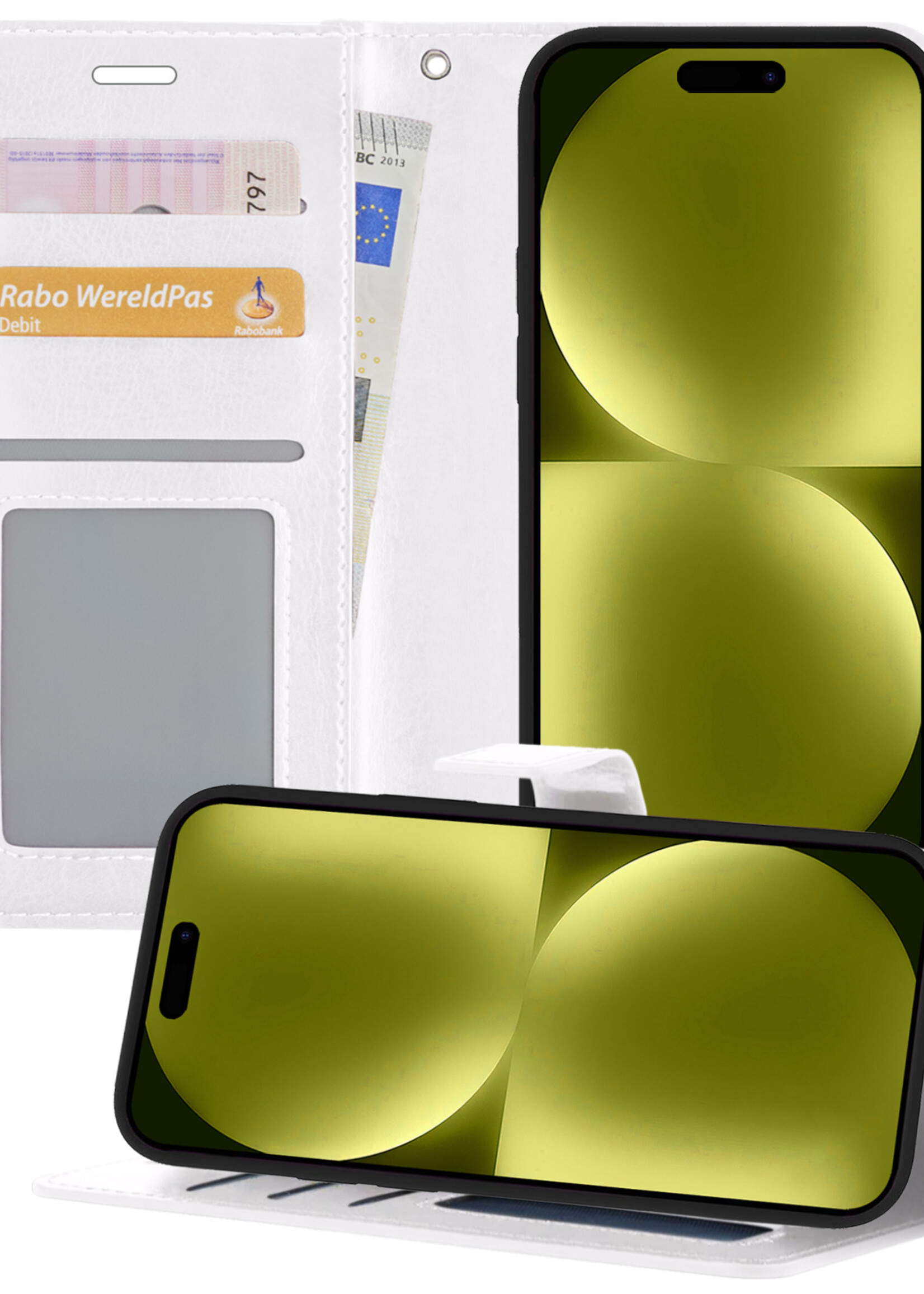 LUQ Hoesje Geschikt voor iPhone 15 Plus Hoesje Book Case Hoes Wallet Cover - Hoes Geschikt voor iPhone 15 Plus Hoesje Bookcase Hoes - Wit