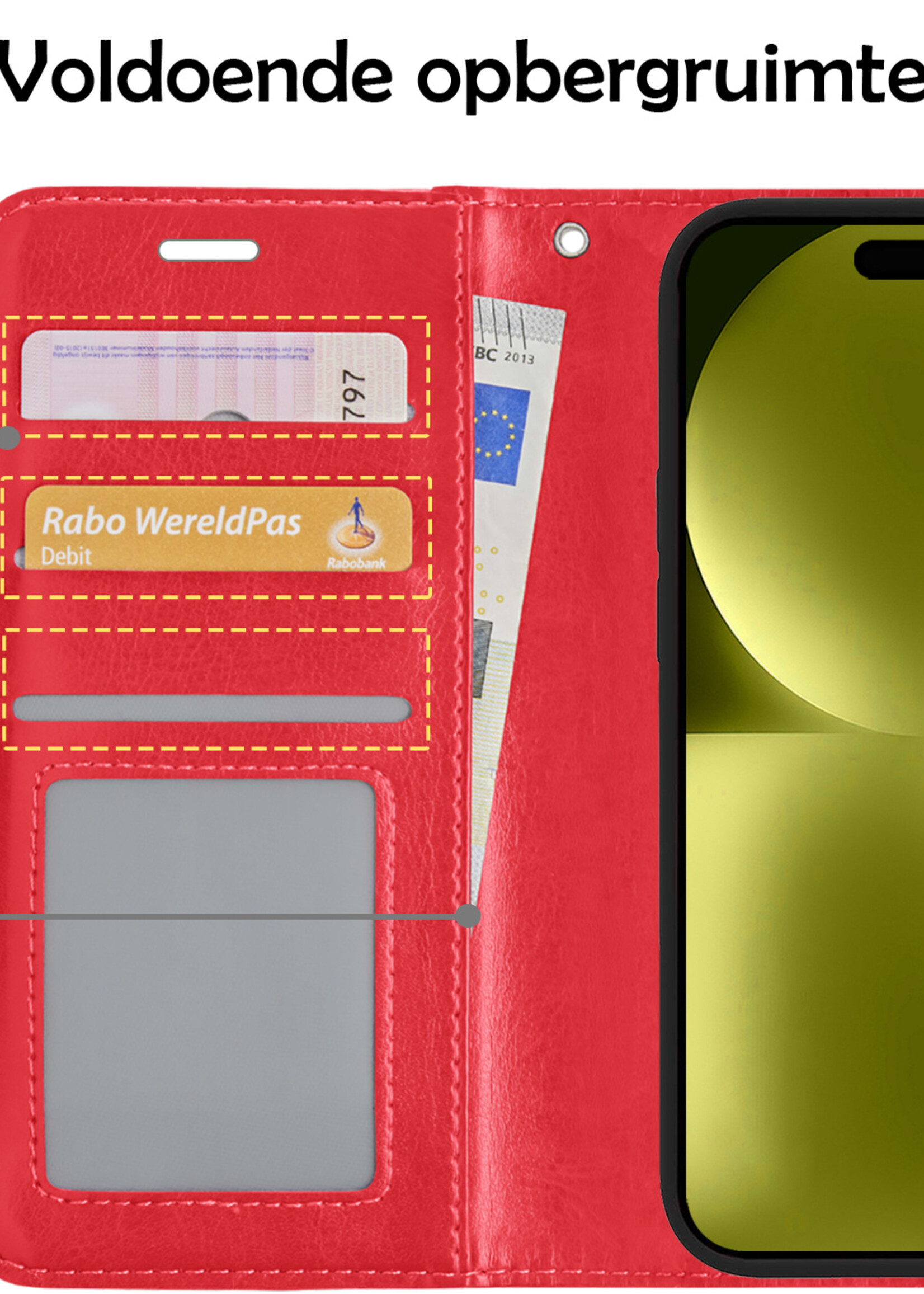 LUQ Hoesje Geschikt voor iPhone 15 Pro Hoesje Book Case Hoes Wallet Cover - Hoes Geschikt voor iPhone 15 Pro Hoesje Bookcase Hoes - Rood