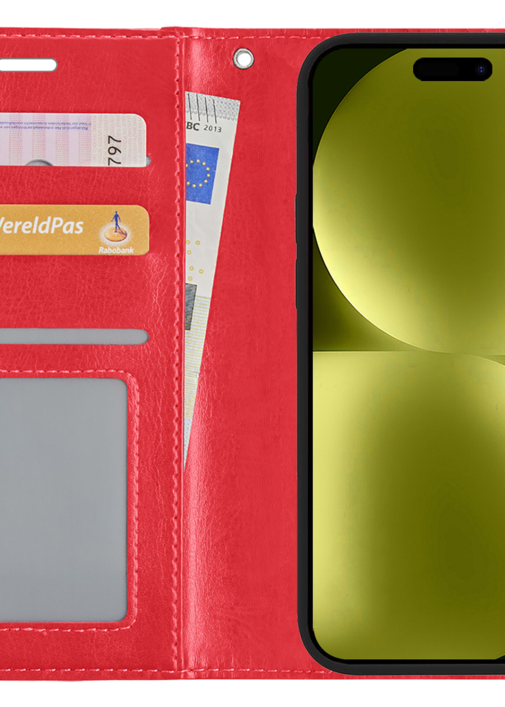 LUQ Hoesje Geschikt voor iPhone 15 Pro Hoesje Book Case Hoes Wallet Cover - Hoes Geschikt voor iPhone 15 Pro Hoesje Bookcase Hoes - Rood