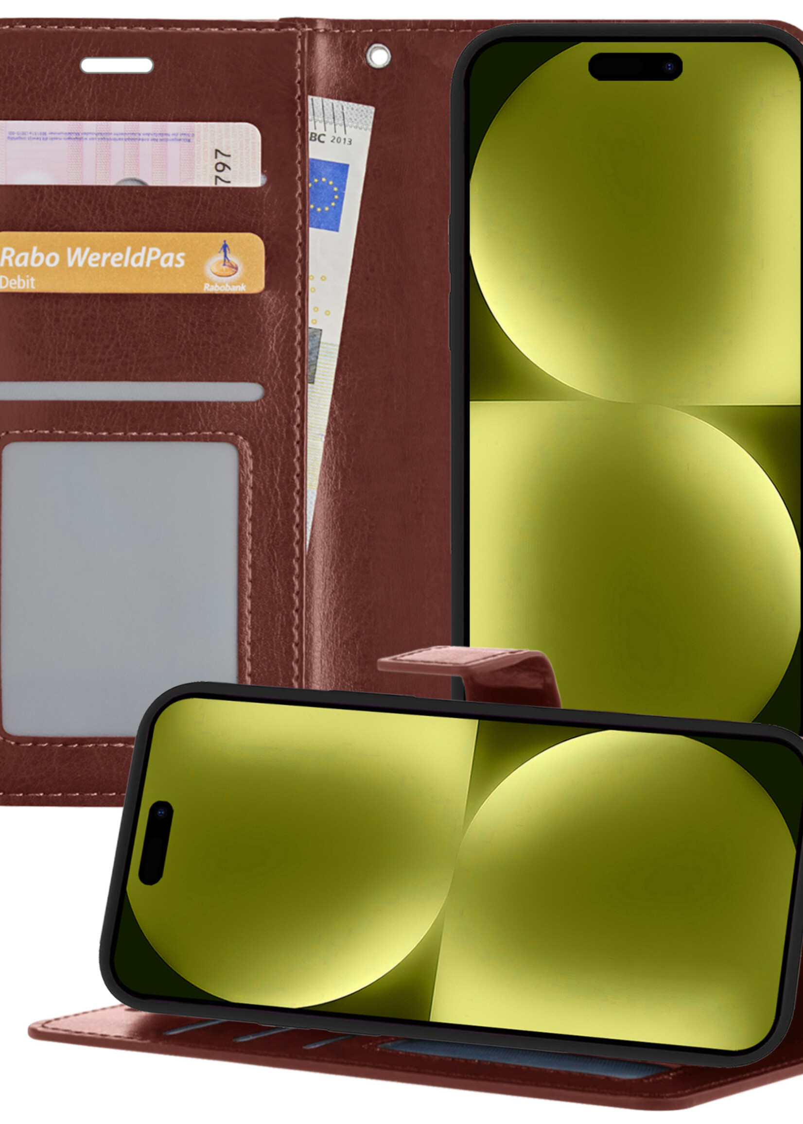 LUQ Hoesje Geschikt voor iPhone 15 Pro Max Hoesje Book Case Hoes Wallet Cover - Hoes Geschikt voor iPhone 15 Pro Max Hoesje Bookcase Hoes - Bruin