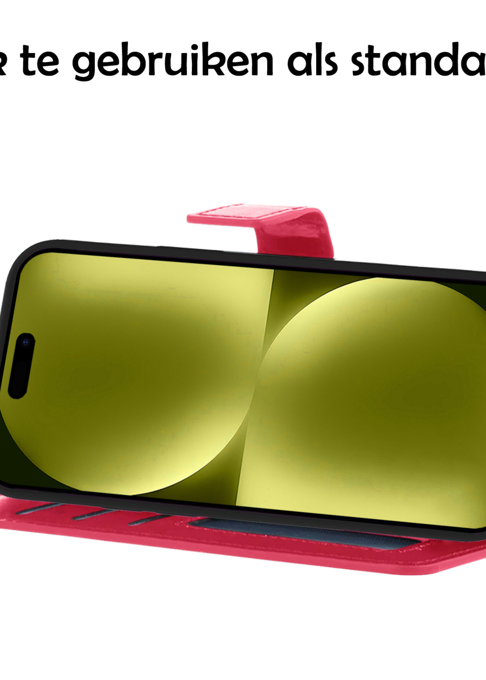 LUQ Hoesje Geschikt voor iPhone 15 Pro Max Hoesje Book Case Hoes Wallet Cover - Hoes Geschikt voor iPhone 15 Pro Max Hoesje Bookcase Hoes - Donkerroze