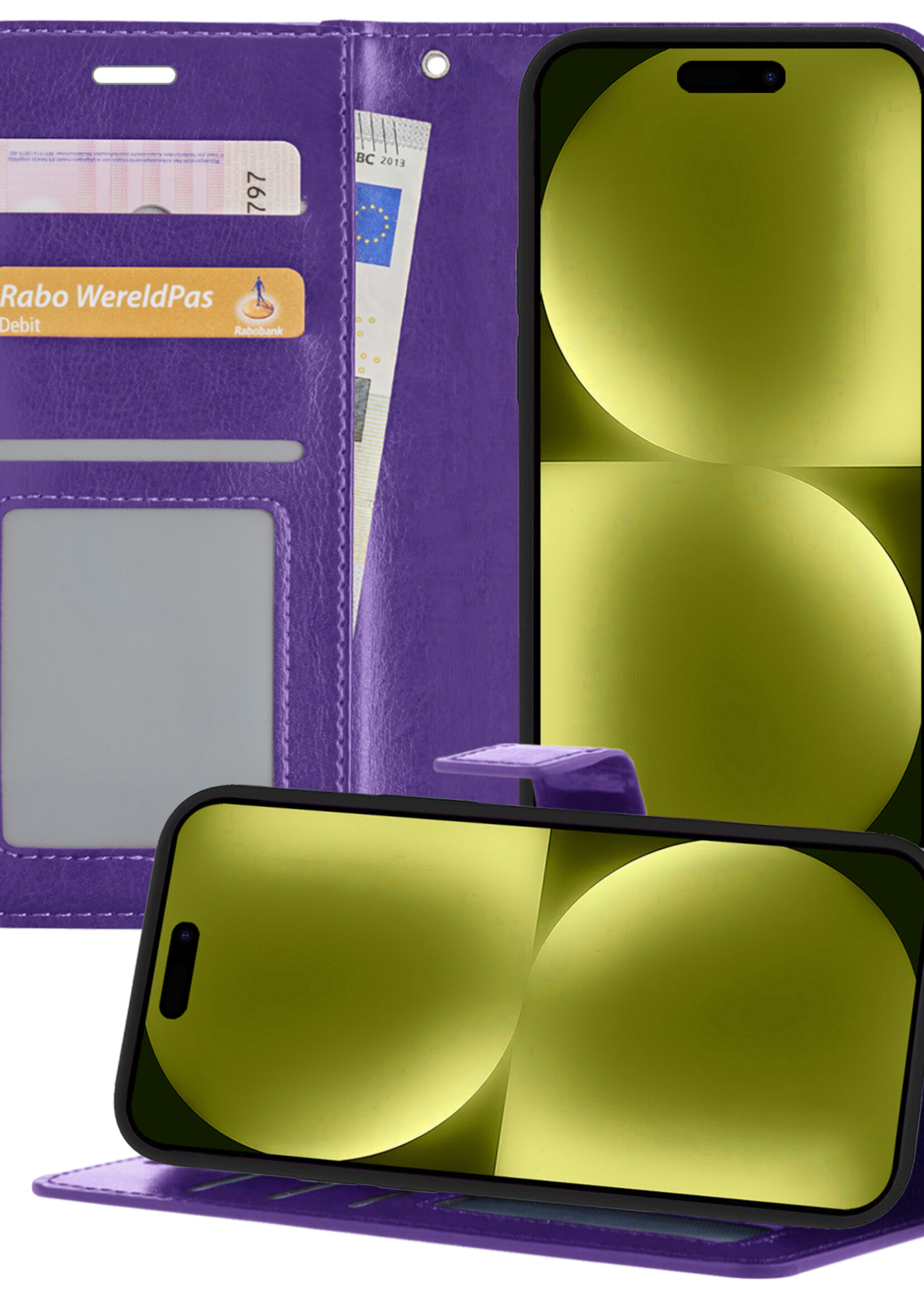 LUQ Hoesje Geschikt voor iPhone 15 Pro Max Hoesje Book Case Hoes Wallet Cover - Hoes Geschikt voor iPhone 15 Pro Max Hoesje Bookcase Hoes - Paars