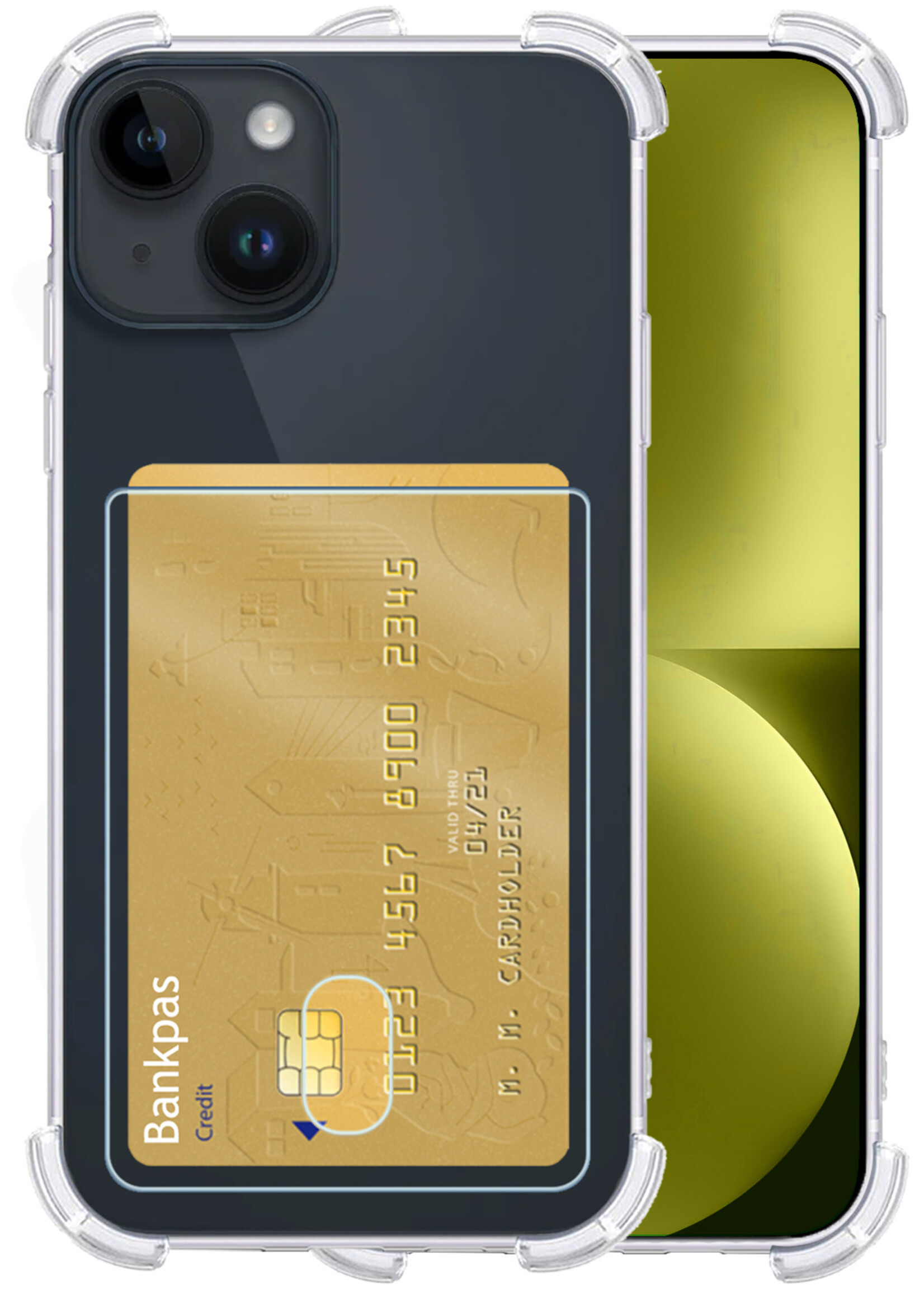 LUQ Hoesje Geschikt voor iPhone 15 Hoesje Case Pashouder Cover Siliconen - Hoes Geschikt voor iPhone 15 Hoesje Met Kaarthouder - Transparant