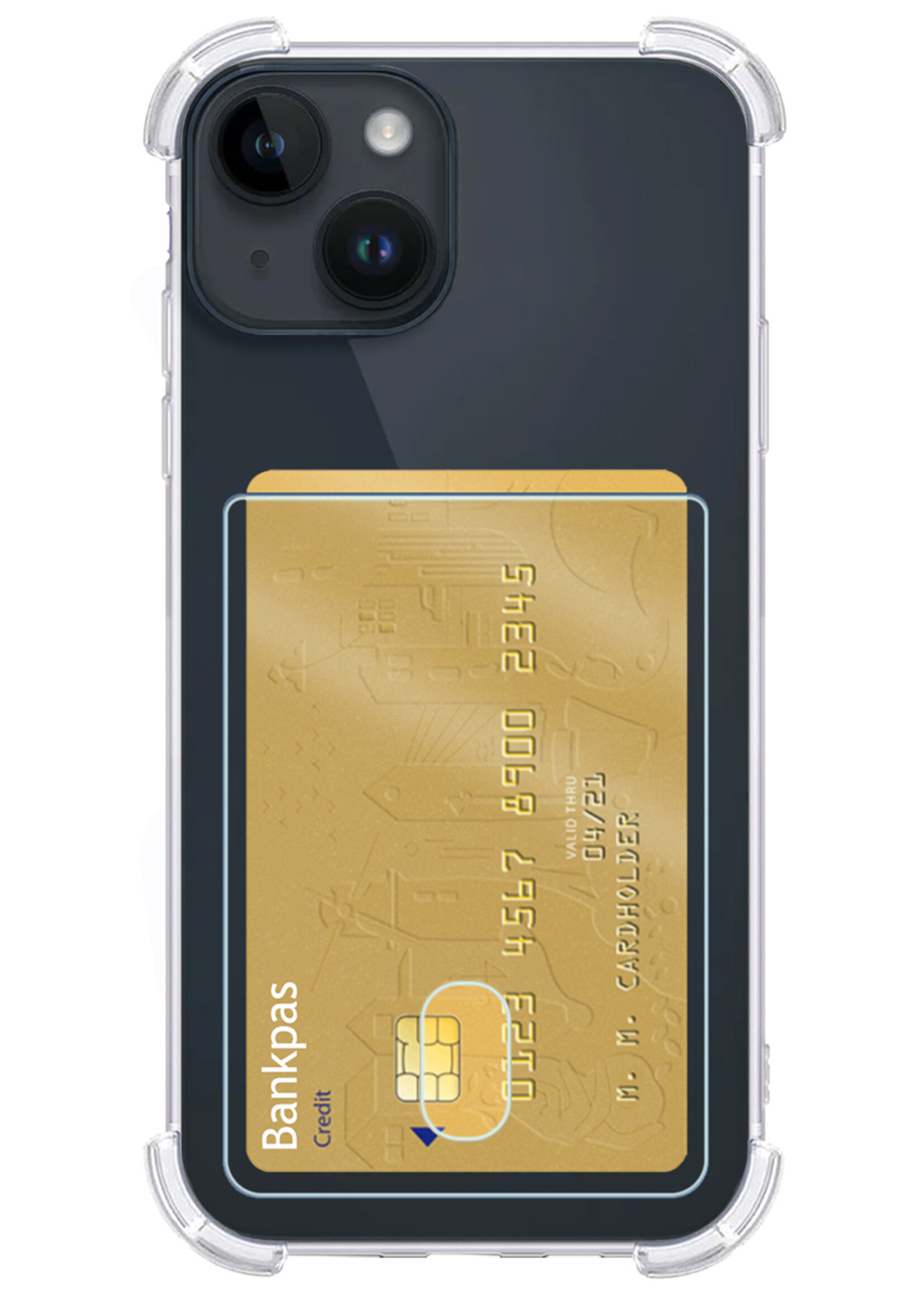 LUQ Hoesje Geschikt voor iPhone 15 Hoesje Case Pashouder Cover Siliconen - Hoes Geschikt voor iPhone 15 Hoesje Met Kaarthouder - Transparant - 2 Stuks