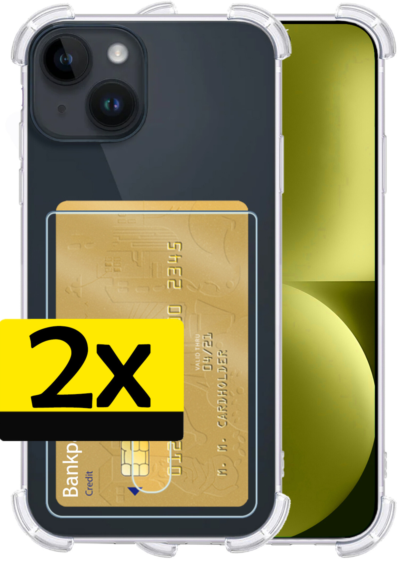 LUQ Hoesje Geschikt voor iPhone 15 Plus Hoesje Case Pashouder Cover Siliconen - Hoes Geschikt voor iPhone 15 Plus Hoesje Met Kaarthouder - Transparant - 2 Stuks