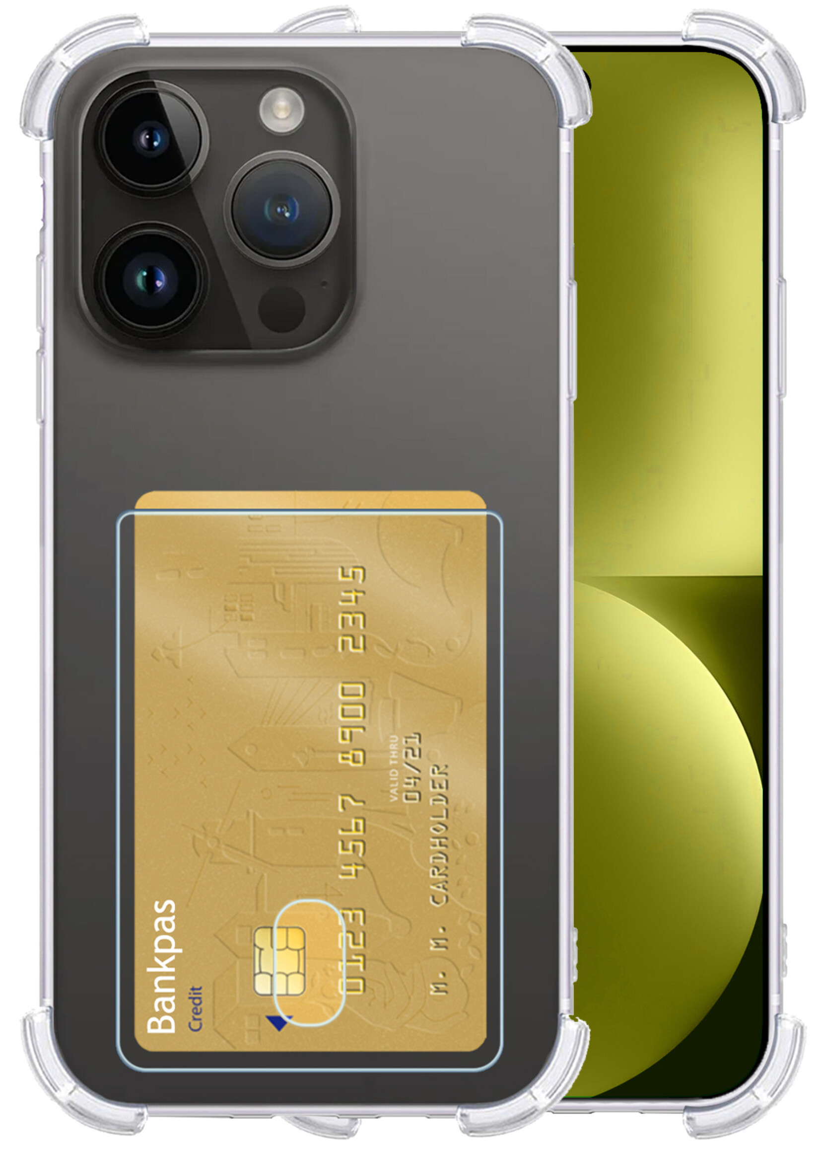 LUQ Hoesje Geschikt voor iPhone 15 Pro Hoesje Case Pashouder Cover Siliconen - Hoes Geschikt voor iPhone 15 Pro Hoesje Met Kaarthouder - Transparant