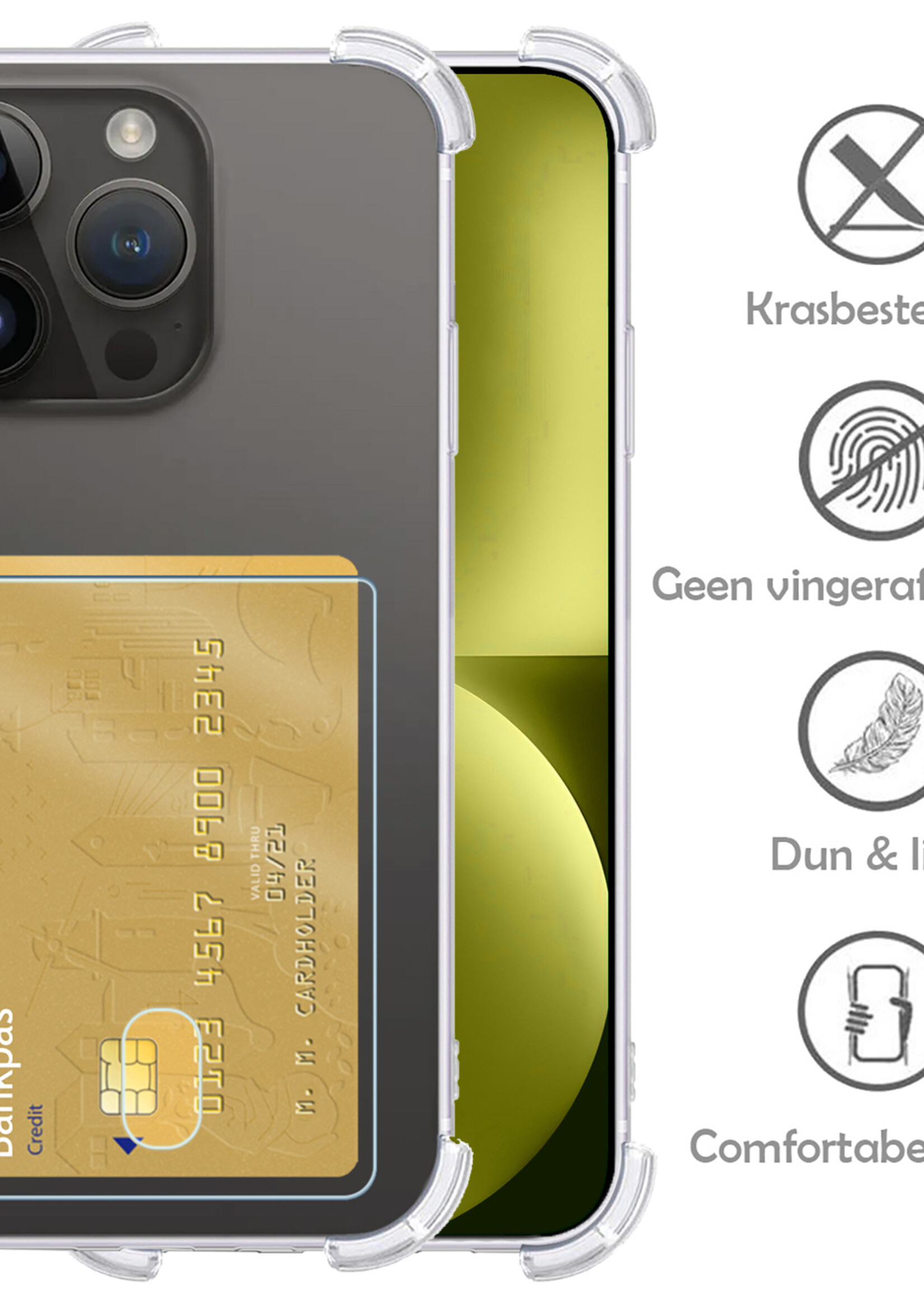 LUQ Hoesje Geschikt voor iPhone 15 Pro Hoesje Case Pashouder Cover Siliconen - Hoes Geschikt voor iPhone 15 Pro Hoesje Met Kaarthouder - Transparant