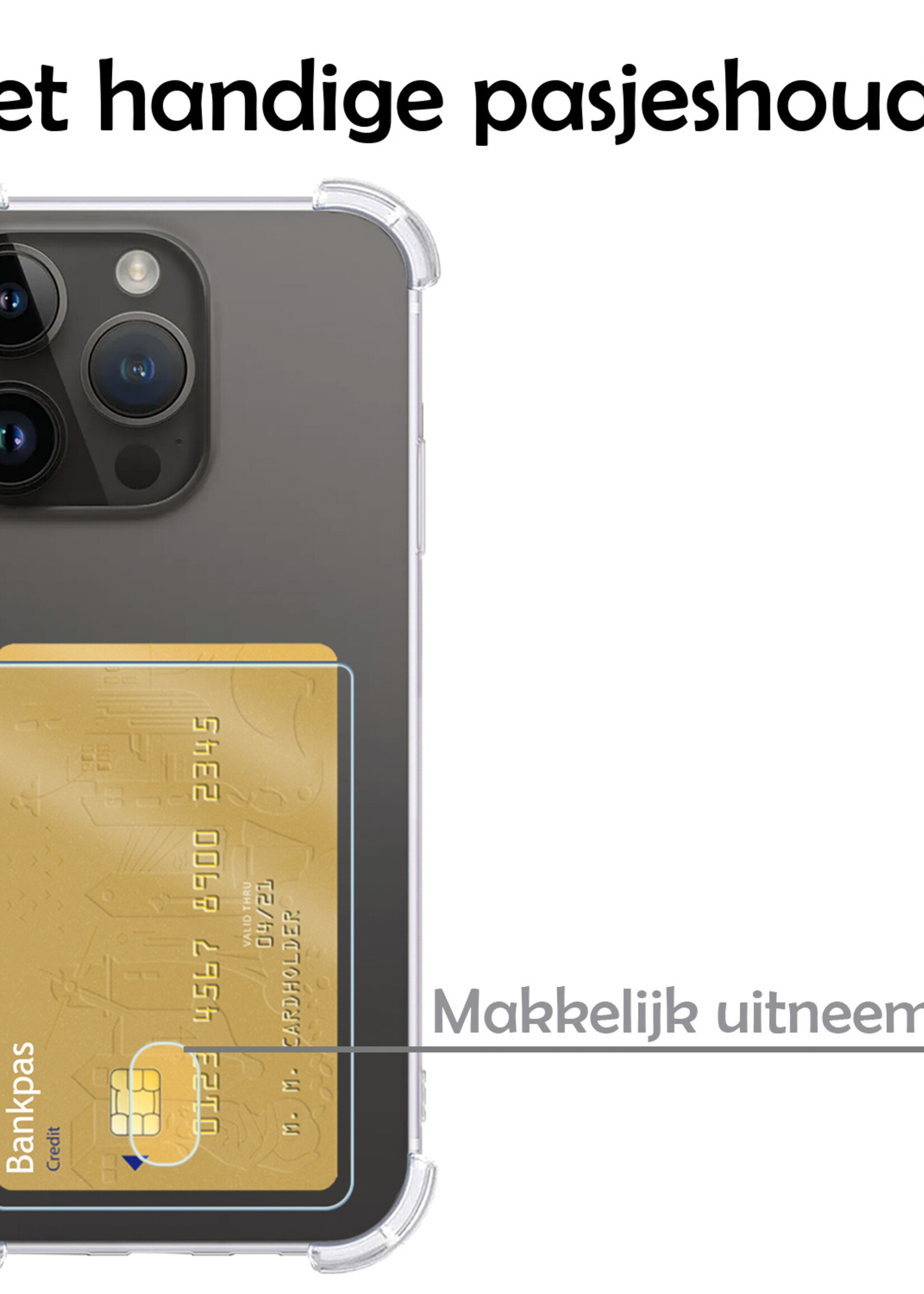 LUQ Hoesje Geschikt voor iPhone 15 Pro Hoesje Case Pashouder Cover Siliconen - Hoes Geschikt voor iPhone 15 Pro Hoesje Met Kaarthouder - Transparant - 2 Stuks