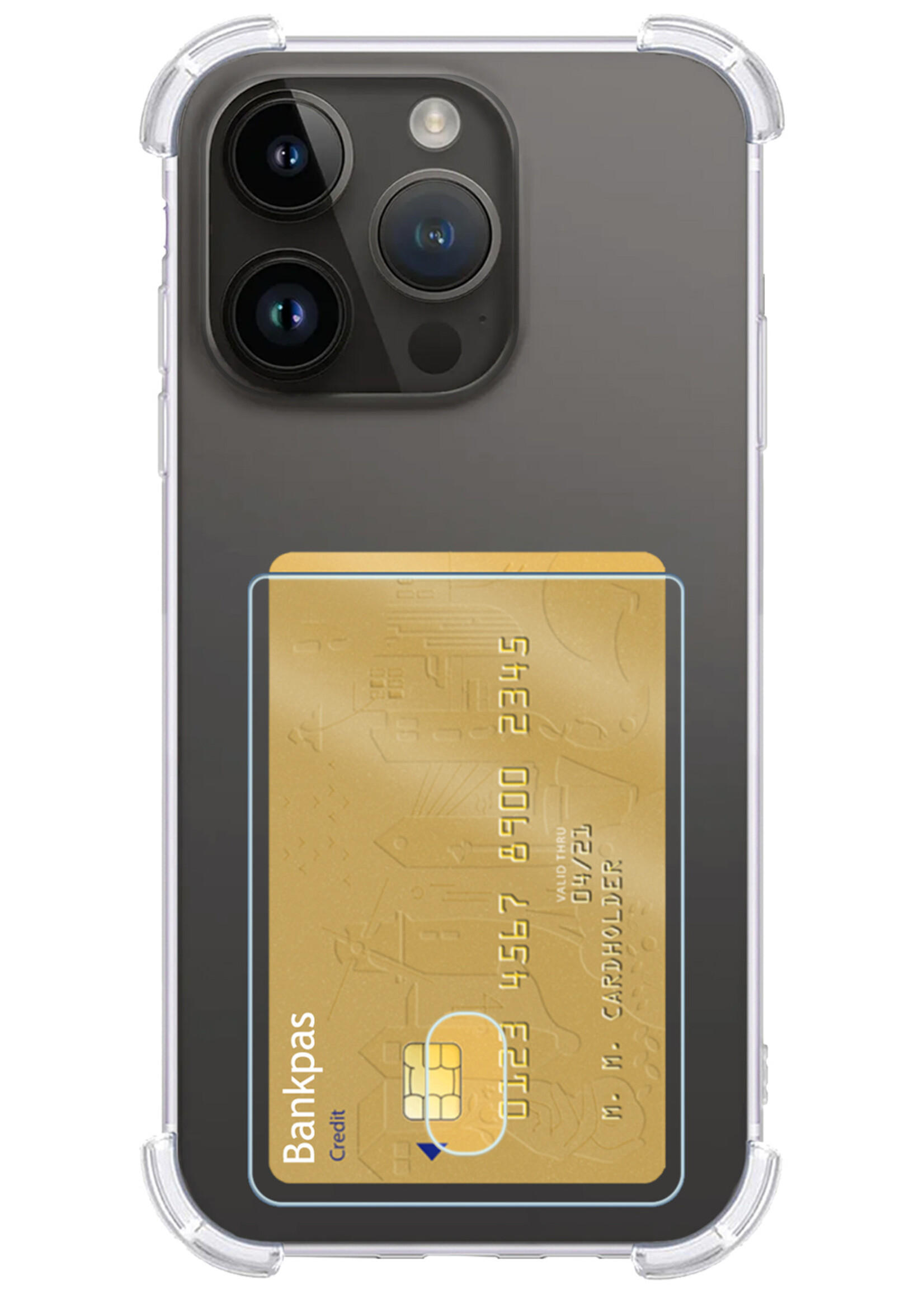 LUQ Hoesje Geschikt voor iPhone 15 Pro Hoesje Case Pashouder Cover Siliconen - Hoes Geschikt voor iPhone 15 Pro Hoesje Met Kaarthouder - Transparant - 2 Stuks