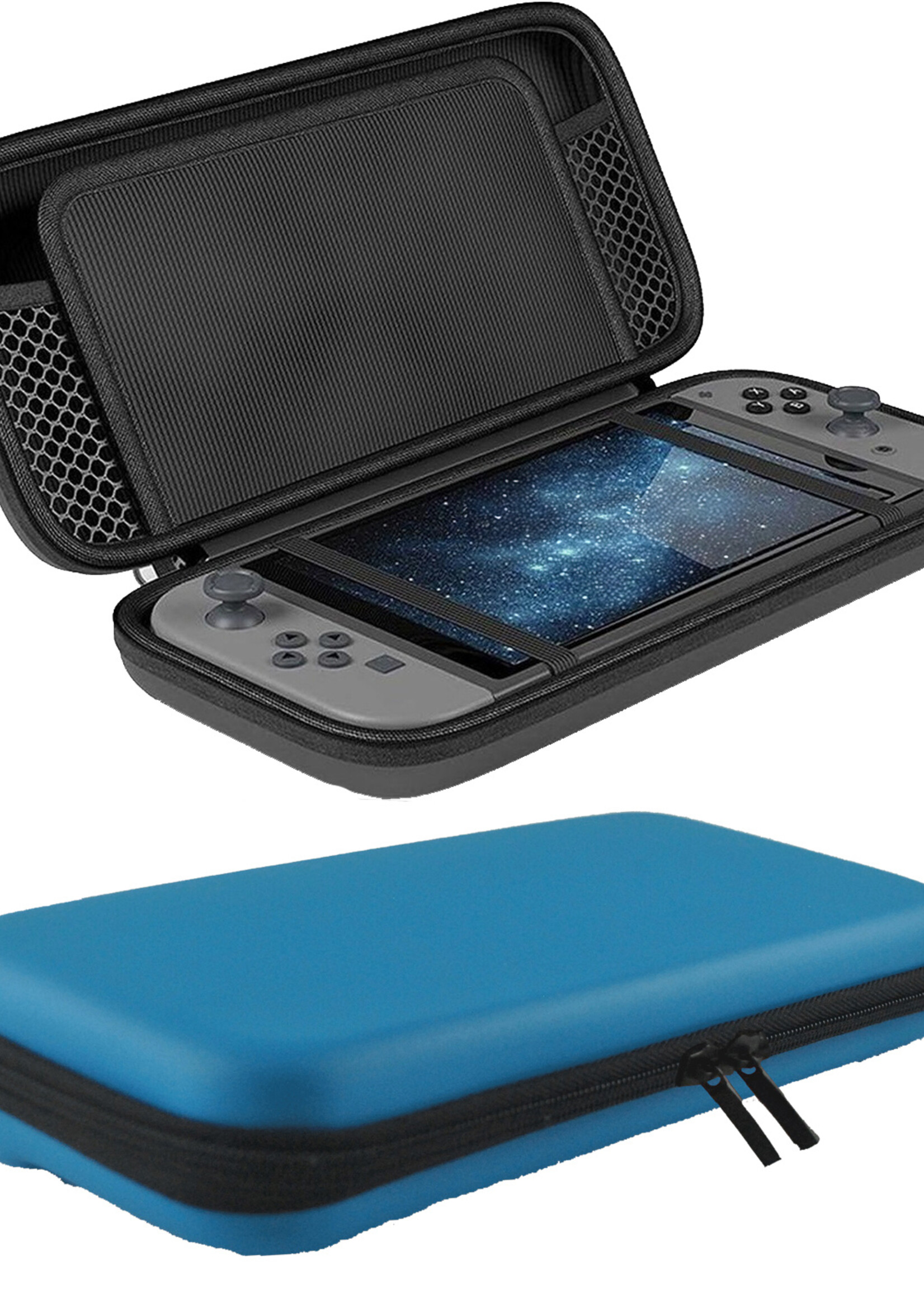 LUQ Hoes Geschikt voor Nintendo Switch Case Hoesje Polsbandje Met Screenprotector - Bescherm Hoes Geschikt voor Nintendo Switch Hoes Hard Cover - Blauw