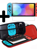 LUQ LUQ Nintendo Switch Hoesje Handvat Met Screenprotector - Rood