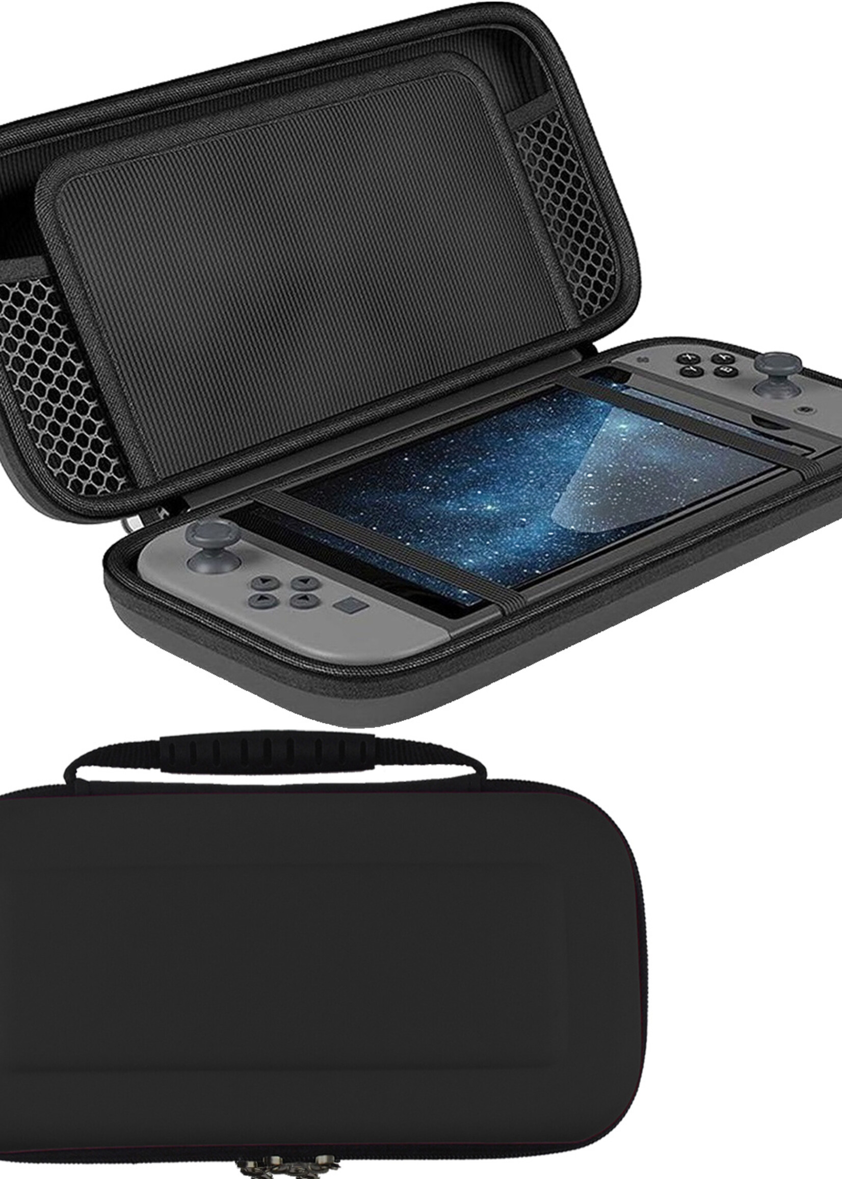 LUQ Hoes Geschikt voor Nintendo Switch Case Hoesje Met Screenprotector - Bescherm Hoes Geschikt voor Nintendo Switch Hoes Hard Cover - Zwart