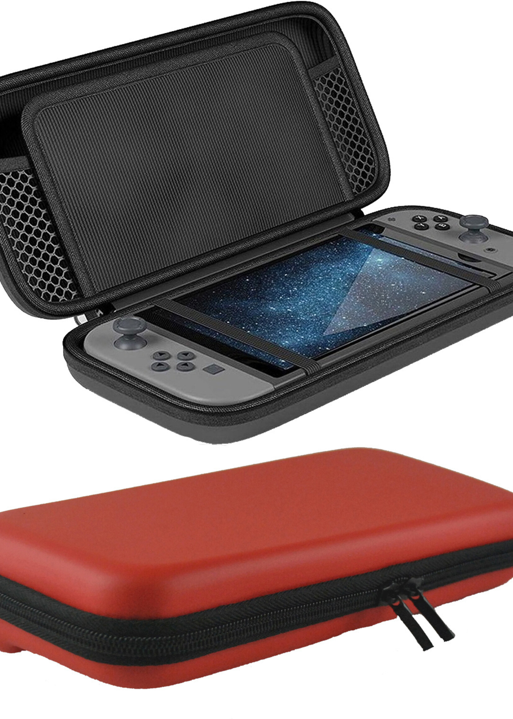 LUQ Hoes Geschikt voor Nintendo Switch OLED Case Hoesje Polsbandje Met Screenprotector - Bescherm Hoes Geschikt voor Nintendo Switch OLED Hoes Hard Cover - Rood