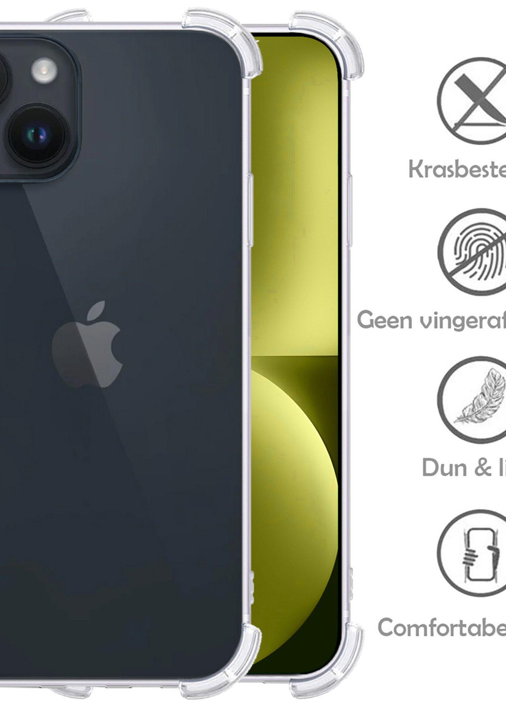 LUQ Hoesje Geschikt voor iPhone 15 Hoesje Shockproof Case Siliconen Met 2x Screenprotector - Hoes Geschikt voor iPhone 15 Hoes Cover Siliconen - Transparant