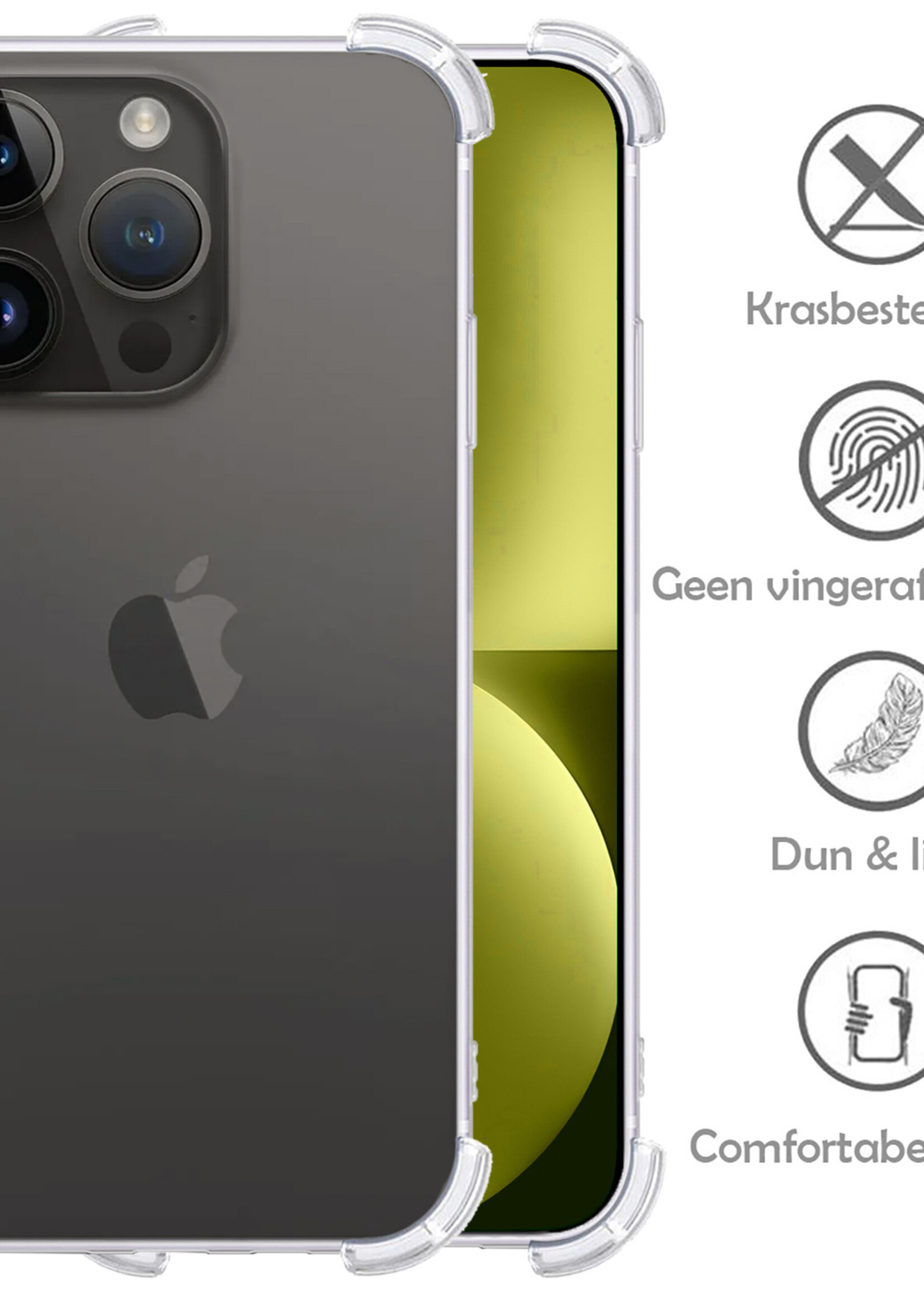 LUQ Hoesje Geschikt voor iPhone 15 Pro Hoesje Shockproof Case Siliconen Met Screenprotector - Hoes Geschikt voor iPhone 15 Pro Hoes Cover Siliconen - Transparant