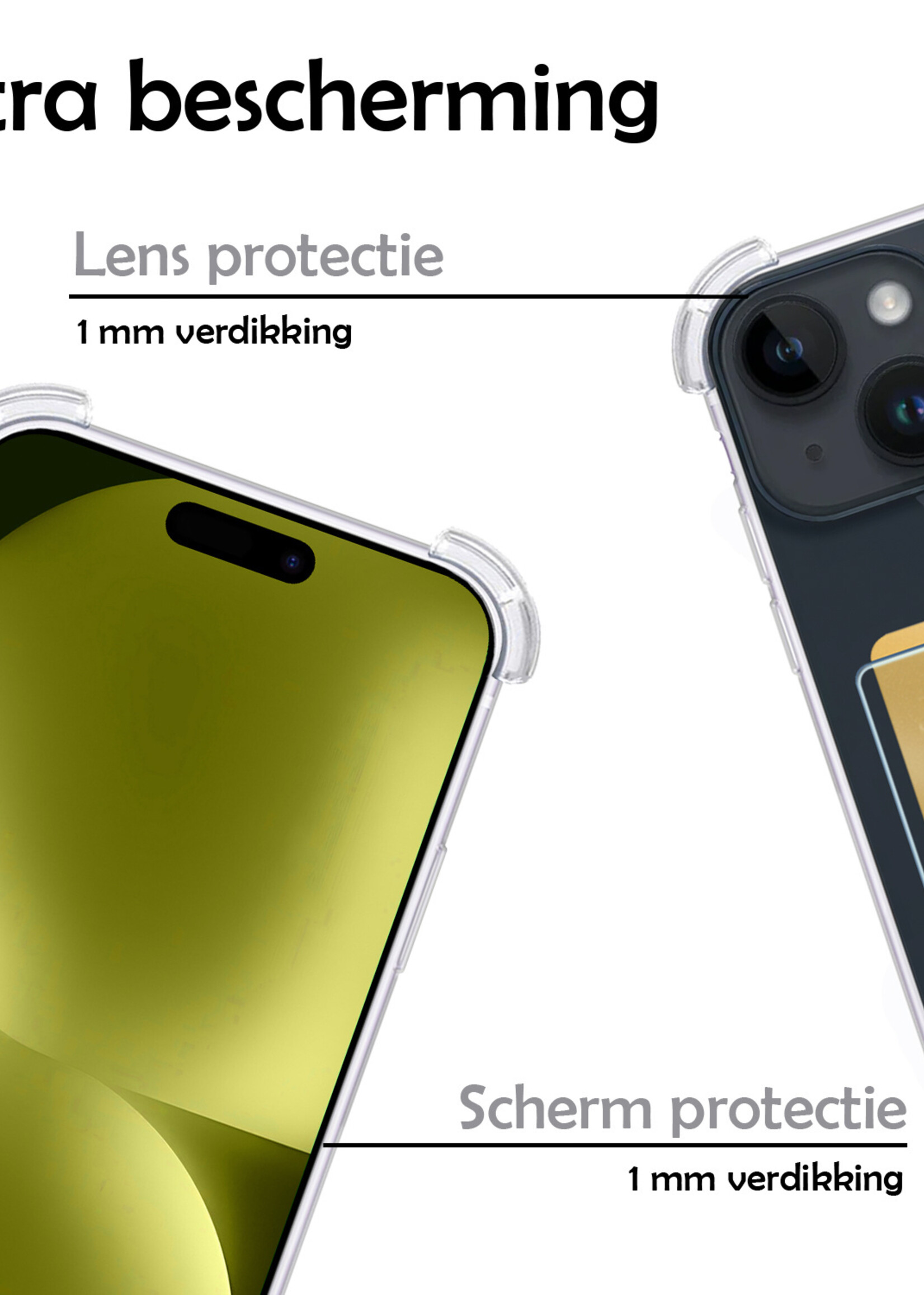 LUQ Hoesje Geschikt voor iPhone 15 Plus Hoesje Case Pashouder Cover Siliconen Met 2x Screenprotector - Hoes Geschikt voor iPhone 15 Plus Hoesje Met Kaarthouder- Transparant