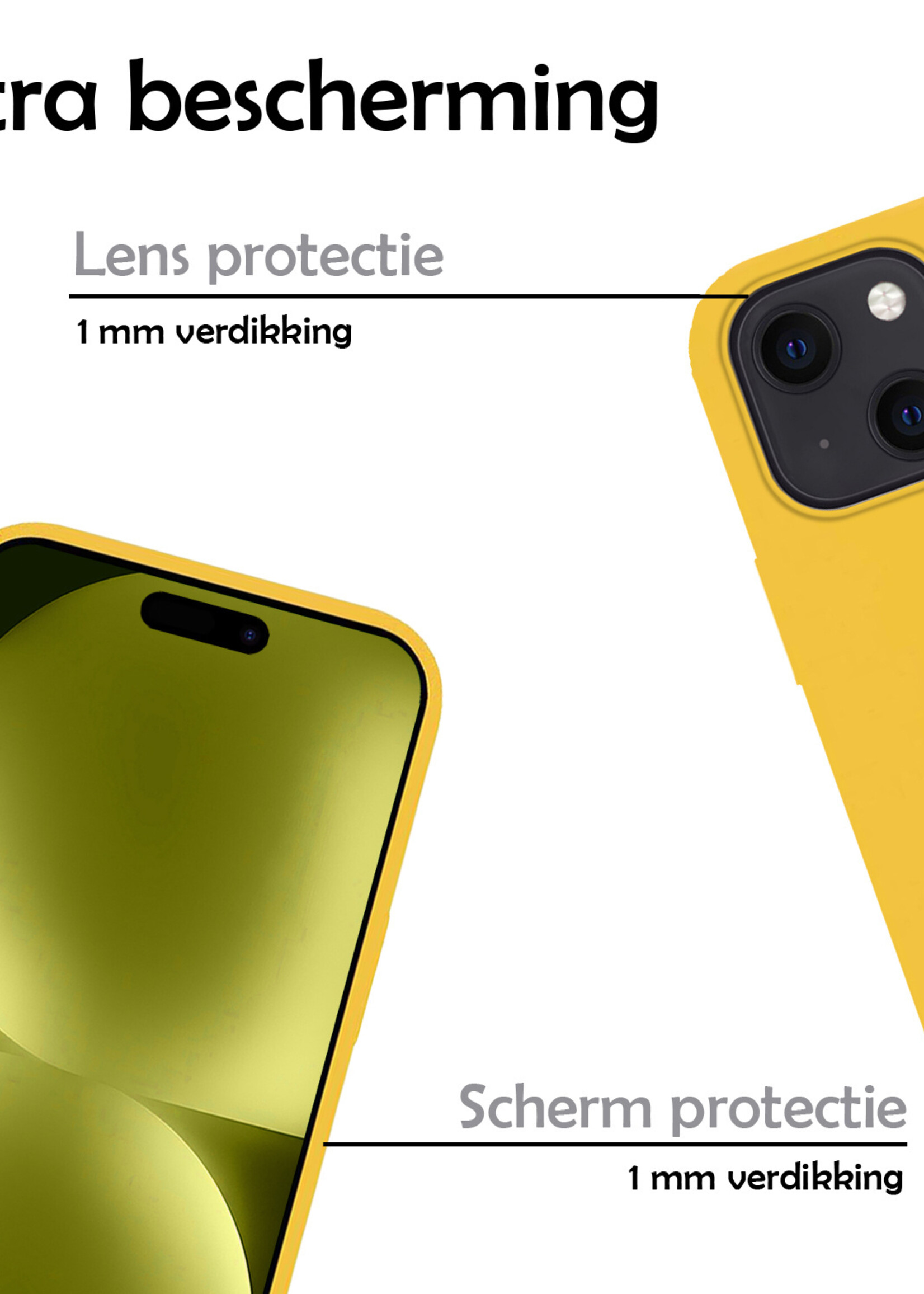 LUQ Hoesje Geschikt voor iPhone 15 Hoesje Siliconen Case Met Screenprotector - Hoes Geschikt voor iPhone 15 Hoes Siliconen - Geel