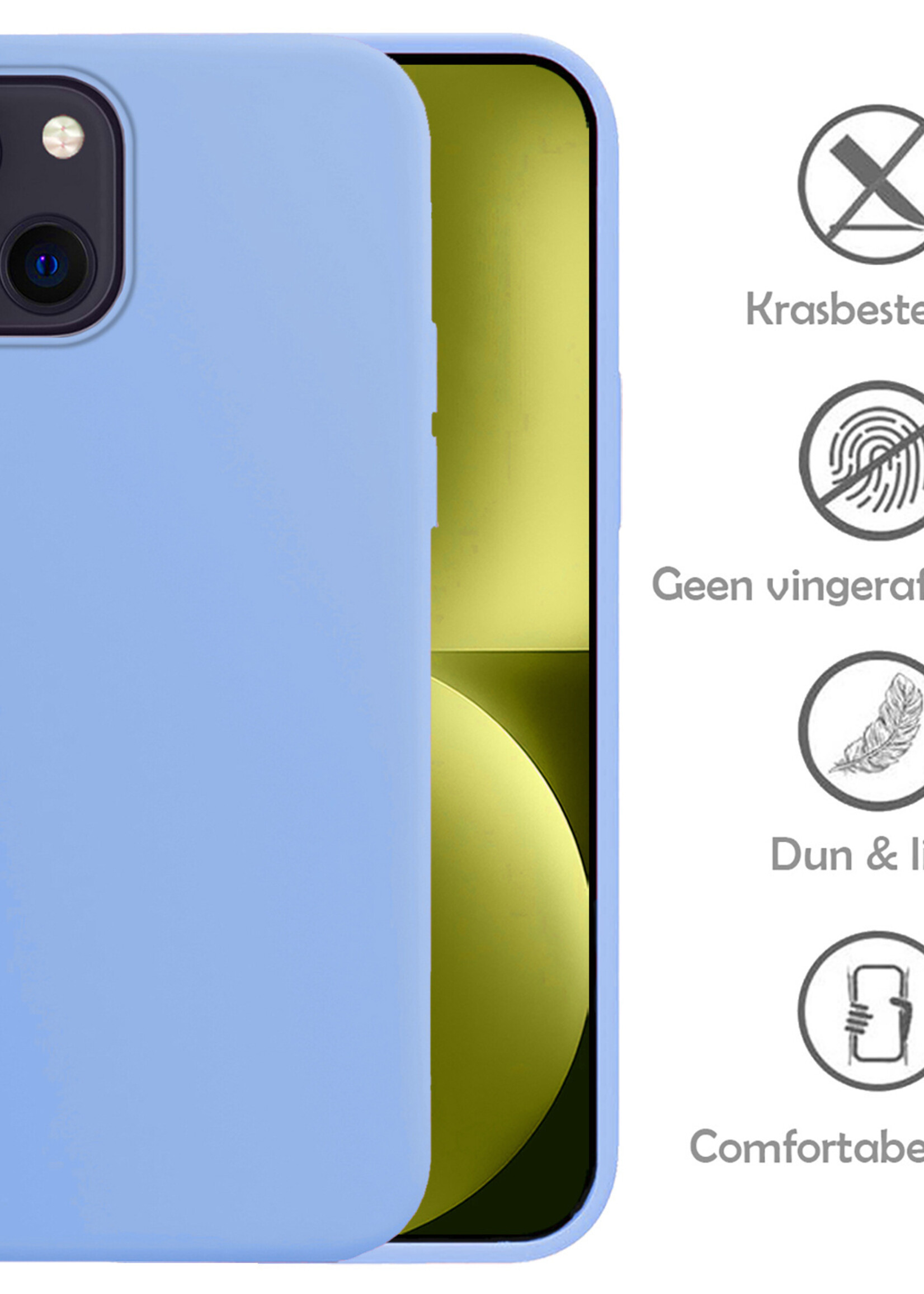 LUQ Hoesje Geschikt voor iPhone 15 Hoesje Siliconen Case Met Screenprotector - Hoes Geschikt voor iPhone 15 Hoes Siliconen - Lichtblauw