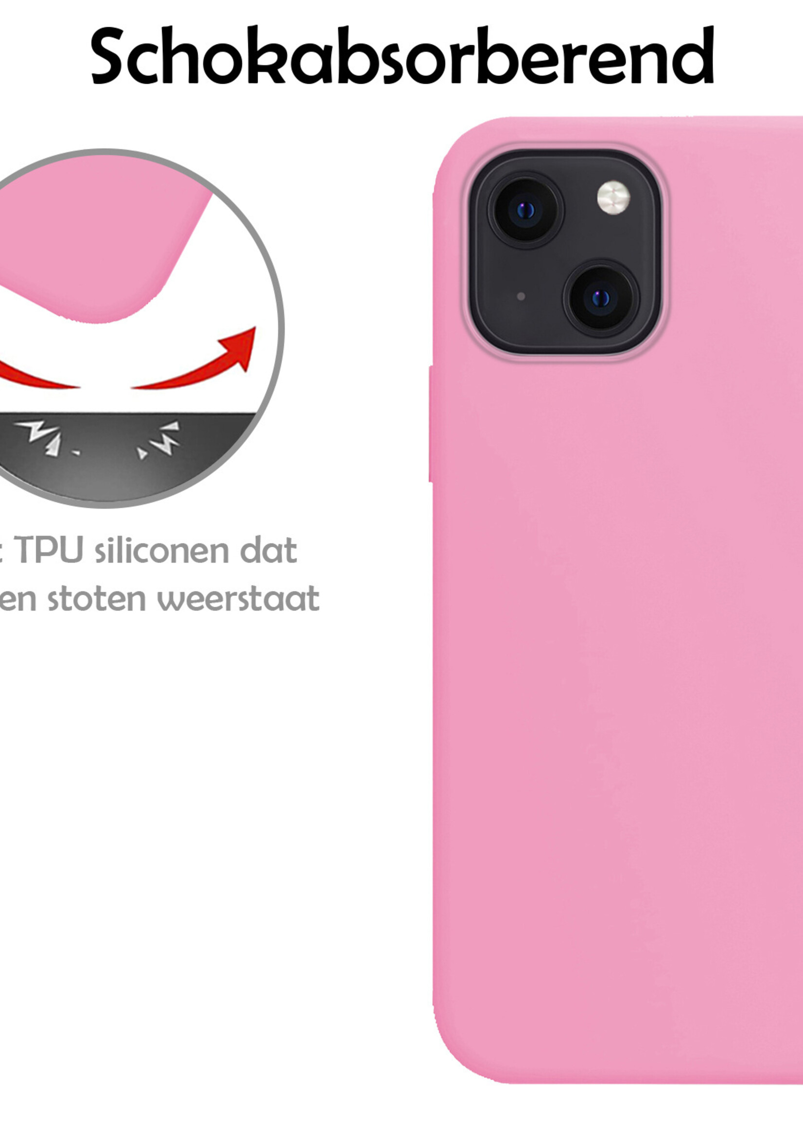 LUQ Hoesje Geschikt voor iPhone 15 Hoesje Siliconen Case Met Screenprotector - Hoes Geschikt voor iPhone 15 Hoes Siliconen - Lichtroze