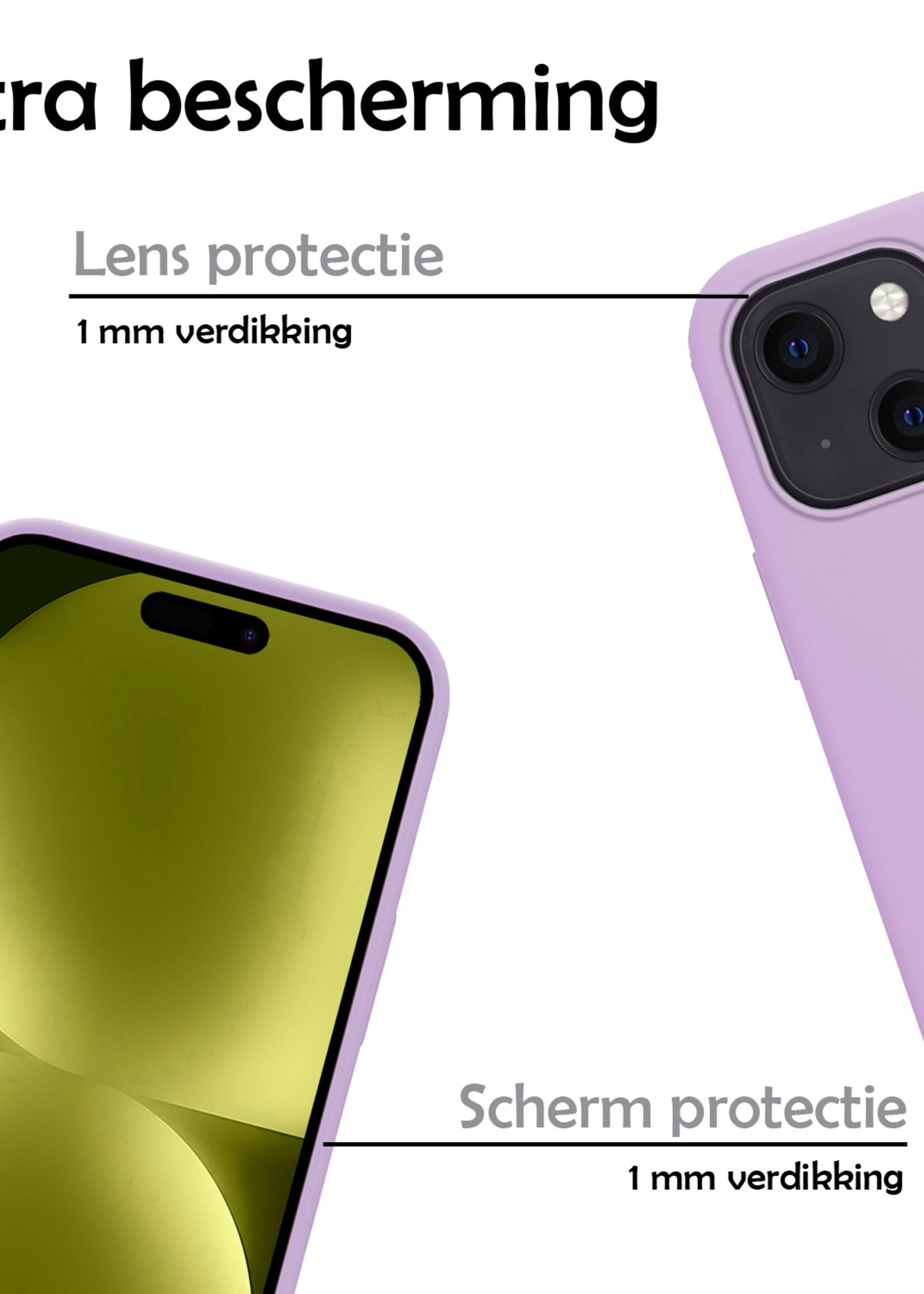 LUQ Hoesje Geschikt voor iPhone 15 Hoesje Siliconen Case Met Screenprotector - Hoes Geschikt voor iPhone 15 Hoes Siliconen - Lila