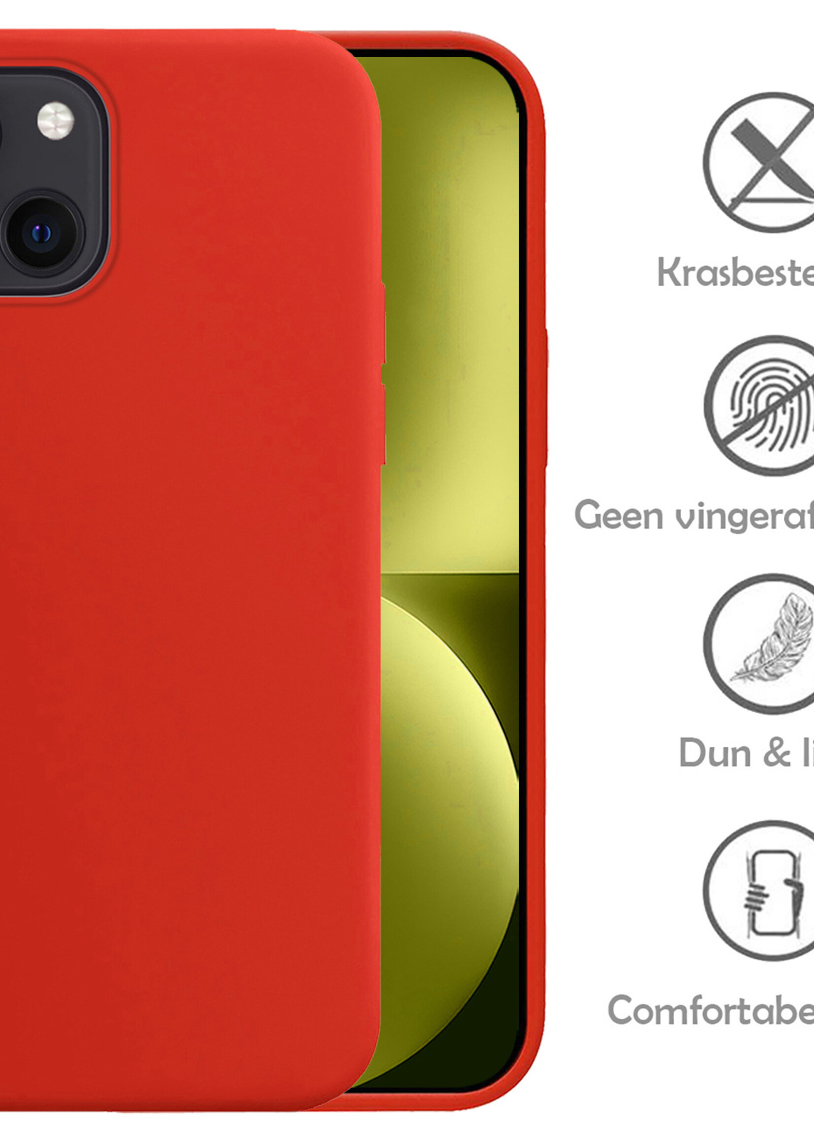 LUQ Hoesje Geschikt voor iPhone 15 Hoesje Siliconen Case Met Screenprotector - Hoes Geschikt voor iPhone 15 Hoes Siliconen - Rood
