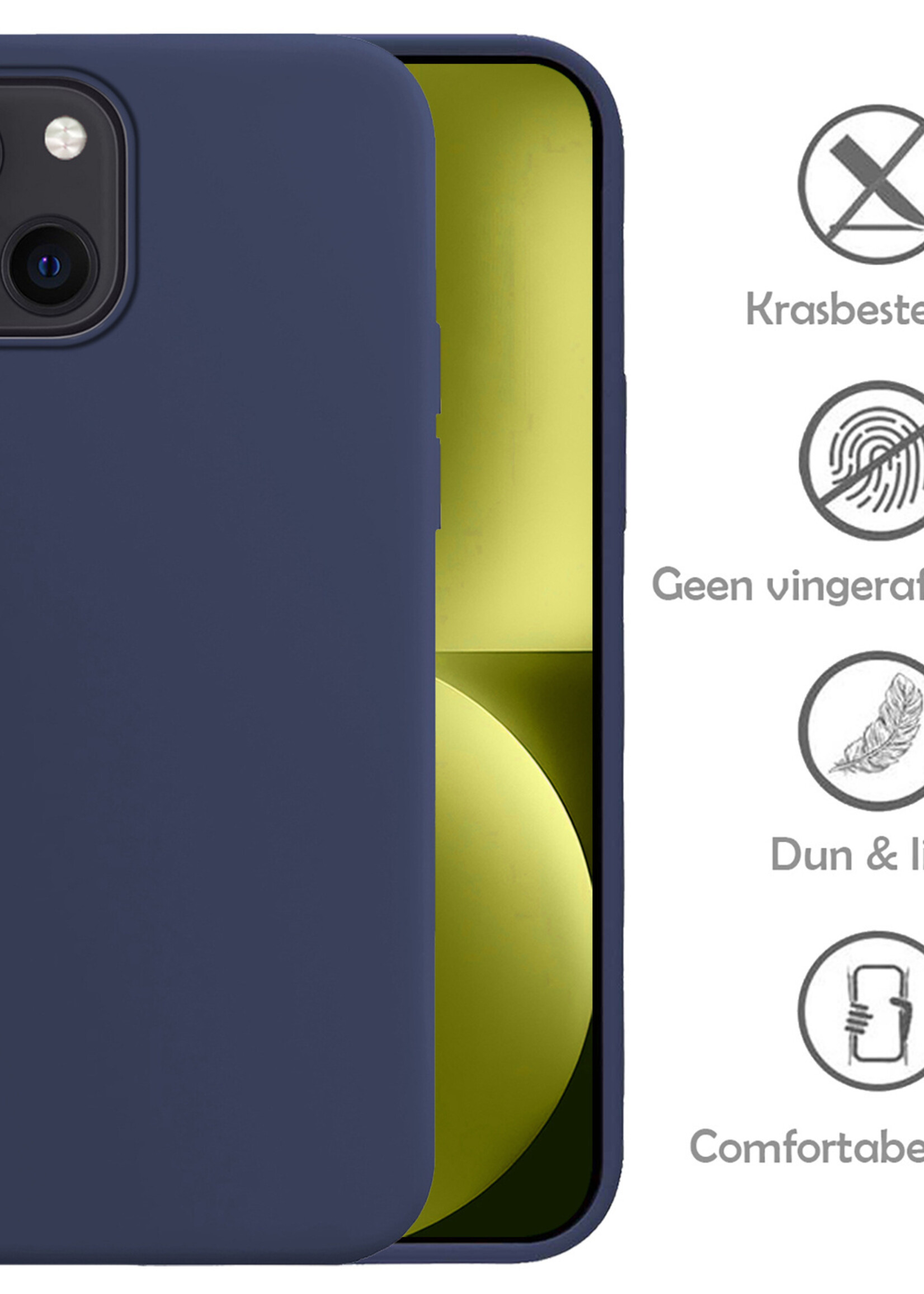 LUQ Hoesje Geschikt voor iPhone 15 Plus Hoesje Siliconen Case Met Screenprotector - Hoes Geschikt voor iPhone 15 Plus Hoes Siliconen - Donkerblauw