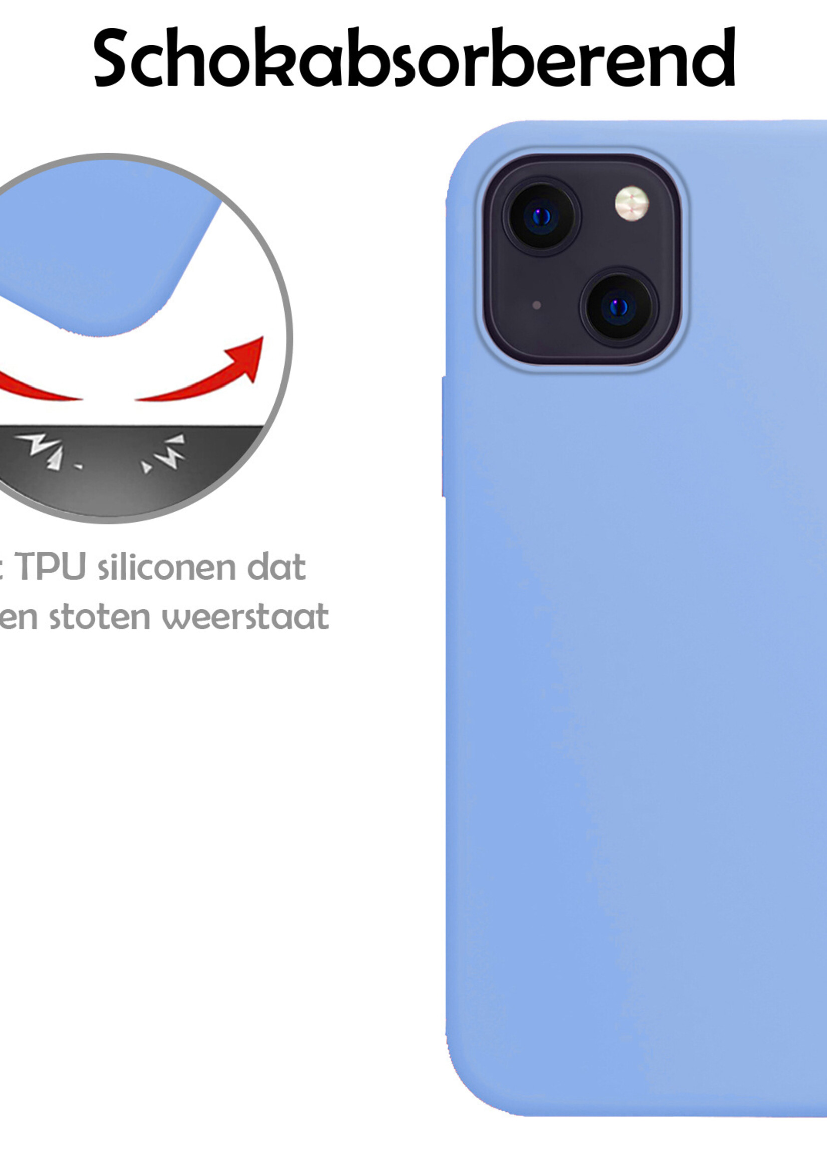 LUQ Hoesje Geschikt voor iPhone 15 Plus Hoesje Siliconen Case Met Screenprotector - Hoes Geschikt voor iPhone 15 Plus Hoes Siliconen - Lichtblauw