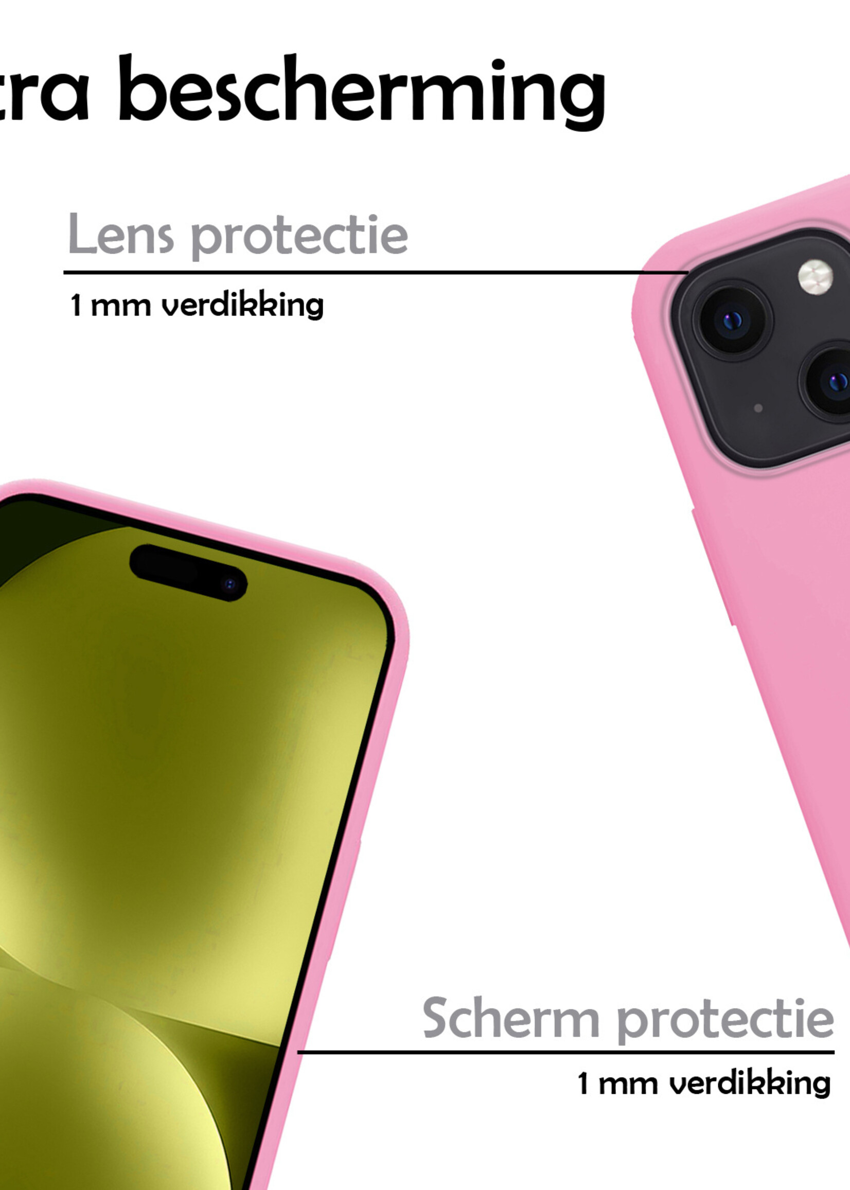 LUQ Hoesje Geschikt voor iPhone 15 Plus Hoesje Siliconen Case Met Screenprotector - Hoes Geschikt voor iPhone 15 Plus Hoes Siliconen - Lichtroze