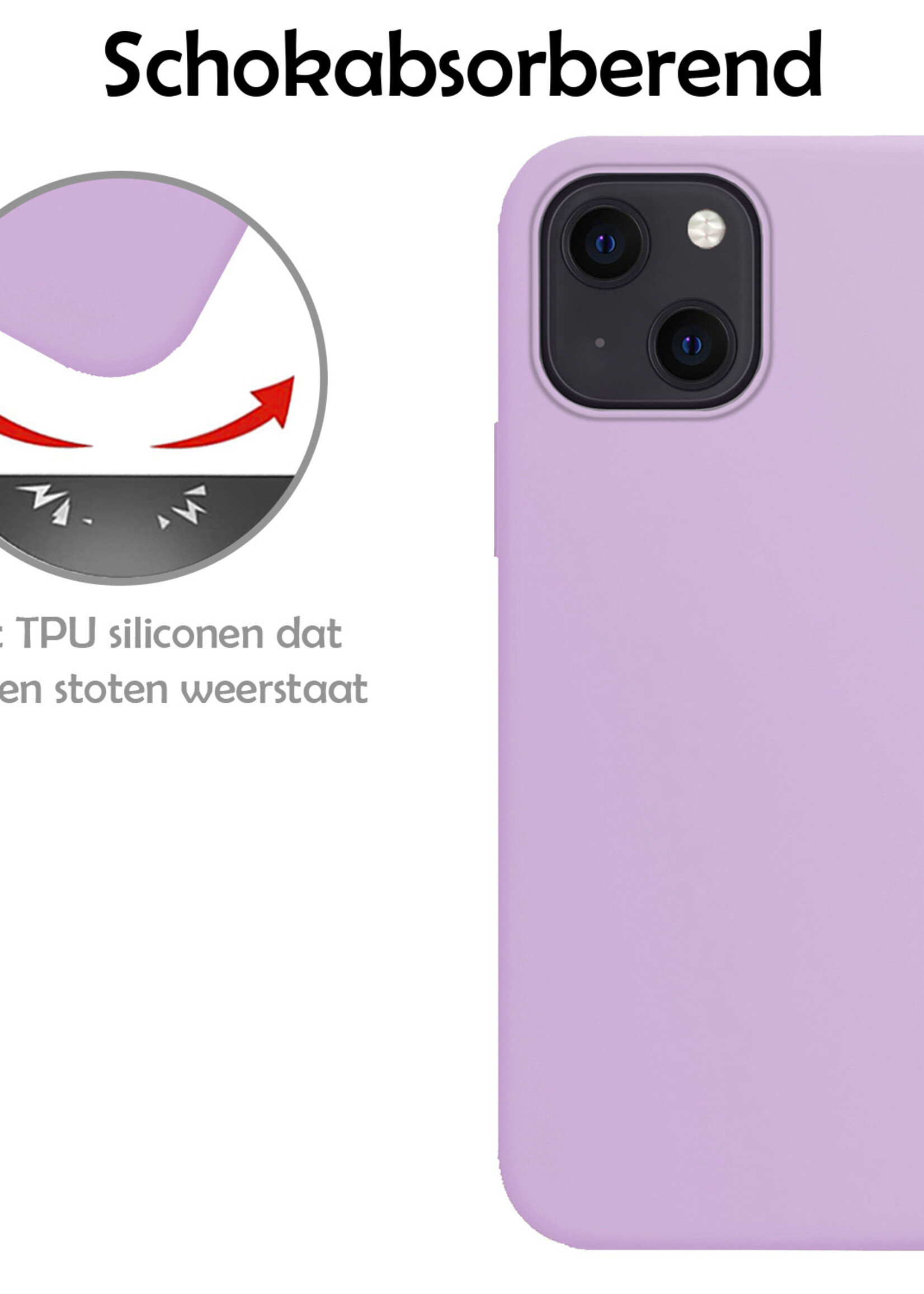 LUQ Hoesje Geschikt voor iPhone 15 Plus Hoesje Siliconen Case Met Screenprotector - Hoes Geschikt voor iPhone 15 Plus Hoes Siliconen - Lila