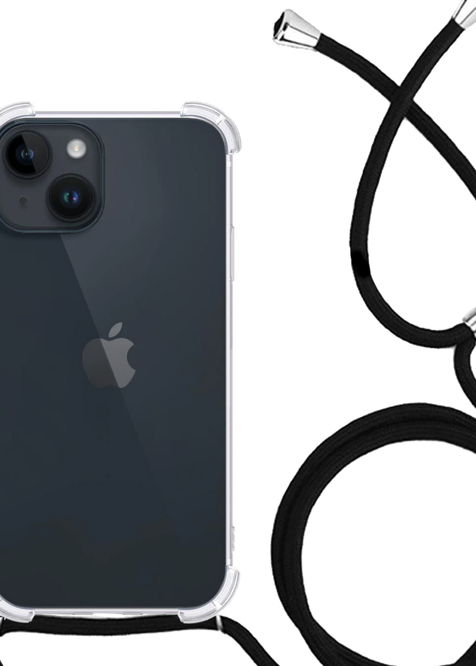 LUQ Hoesje Geschikt voor iPhone 15 Hoesje Shockproof Case Siliconen Hoes Met Koord - Transparant