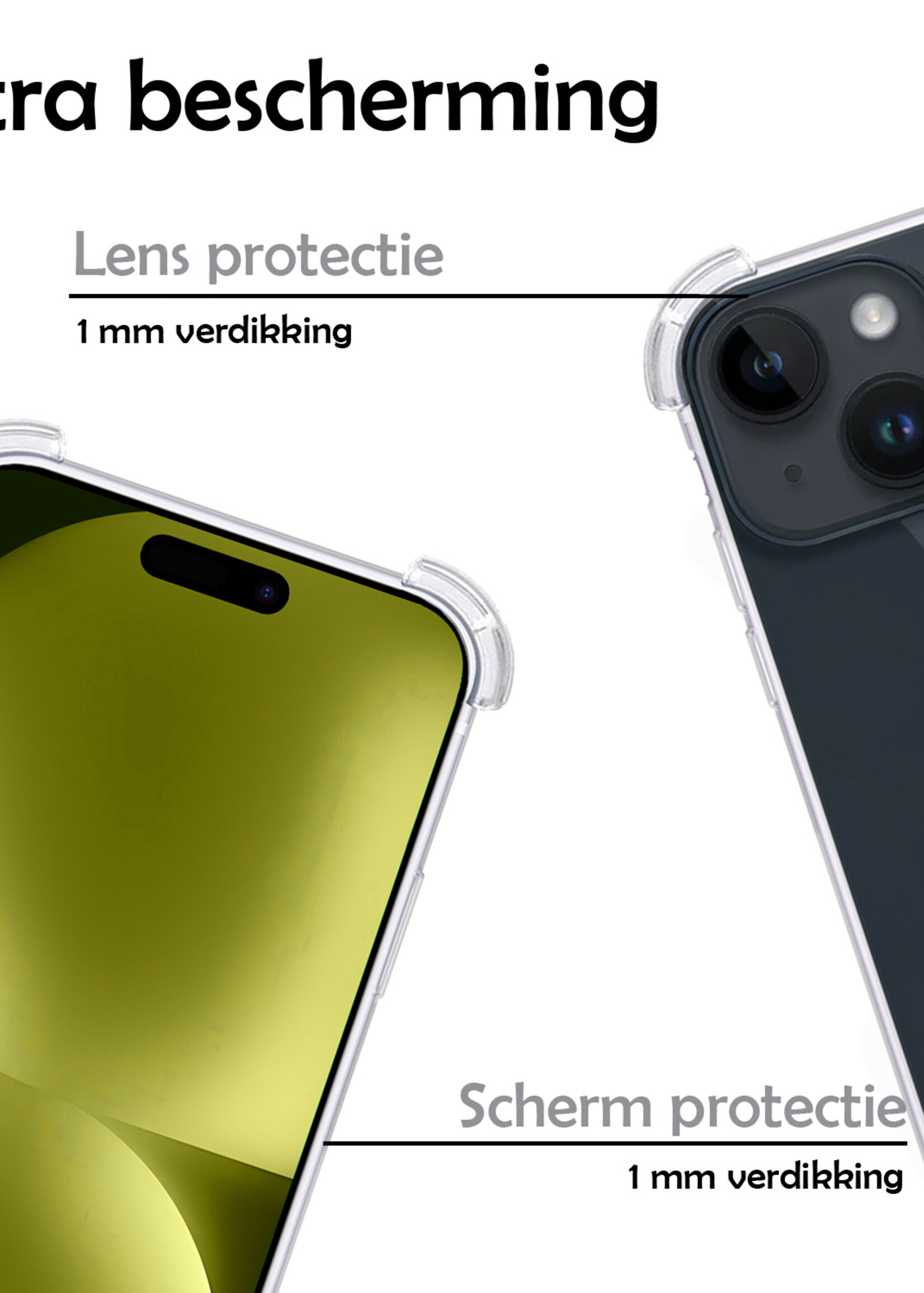 LUQ Hoesje Geschikt voor iPhone 15 Hoesje Shockproof Case Siliconen Hoes Met Koord - Transparant