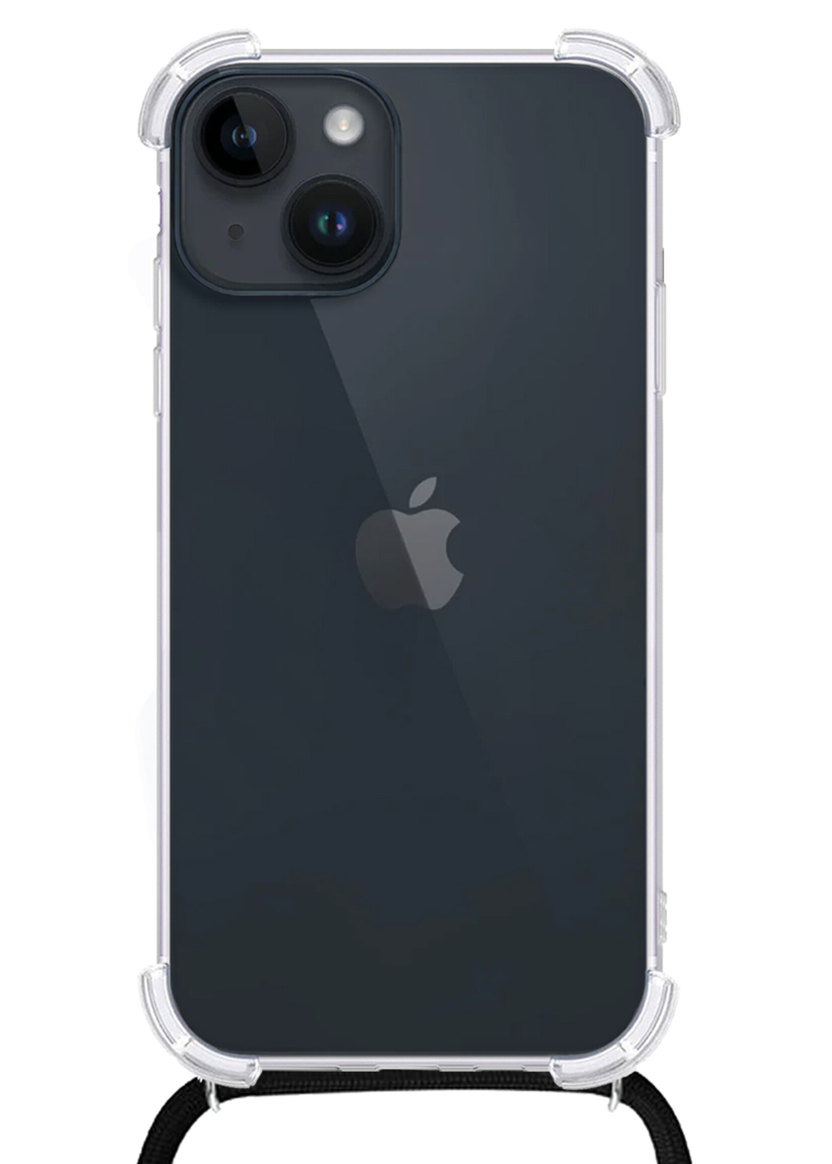 LUQ Hoesje Geschikt voor iPhone 15 Hoesje Shockproof Case Siliconen Hoes Met Koord - Transparant