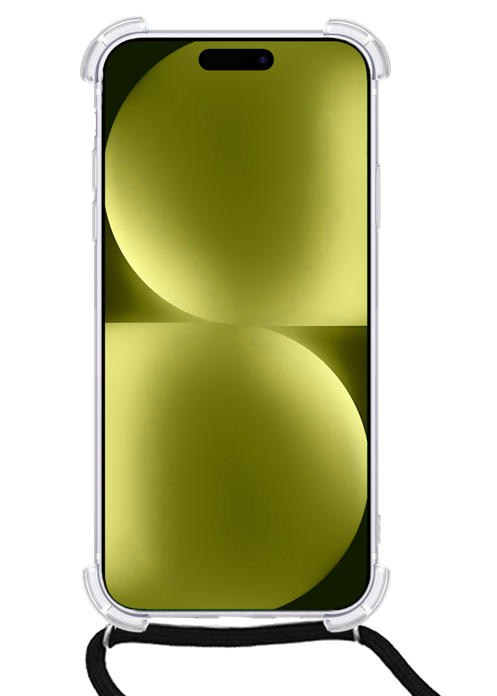 LUQ Hoesje Geschikt voor iPhone 15 Hoesje Shockproof Case Siliconen Hoes Met Koord - Transparant