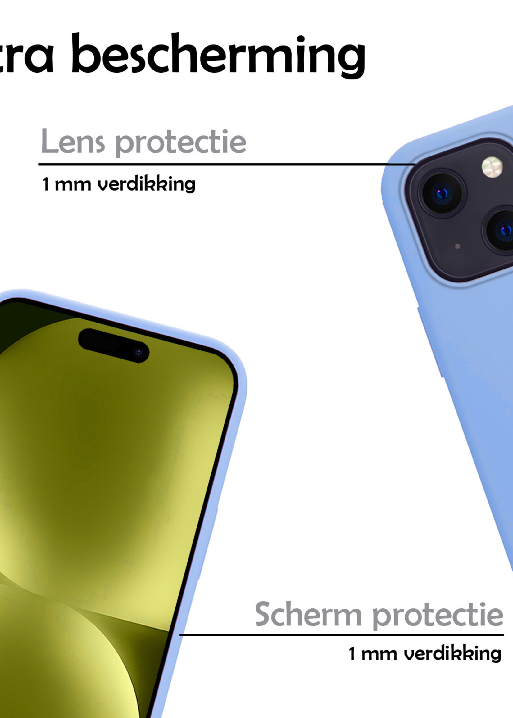 LUQ Hoesje Geschikt voor iPhone 15 Plus Hoesje Siliconen Case Met 2x Screenprotector - Hoes Geschikt voor iPhone 15 Plus Hoes Siliconen - Lichtblauw
