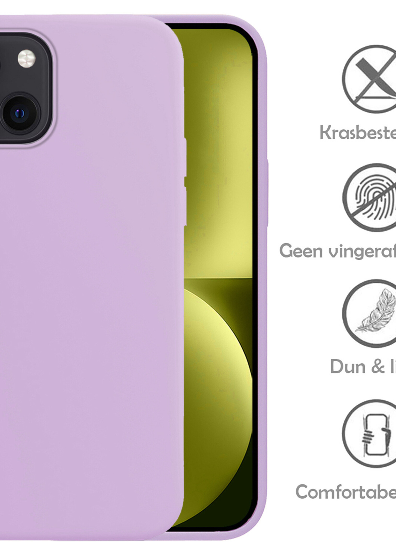 LUQ Hoesje Geschikt voor iPhone 15 Plus Hoesje Siliconen Case Met 2x Screenprotector - Hoes Geschikt voor iPhone 15 Plus Hoes Siliconen - Lila