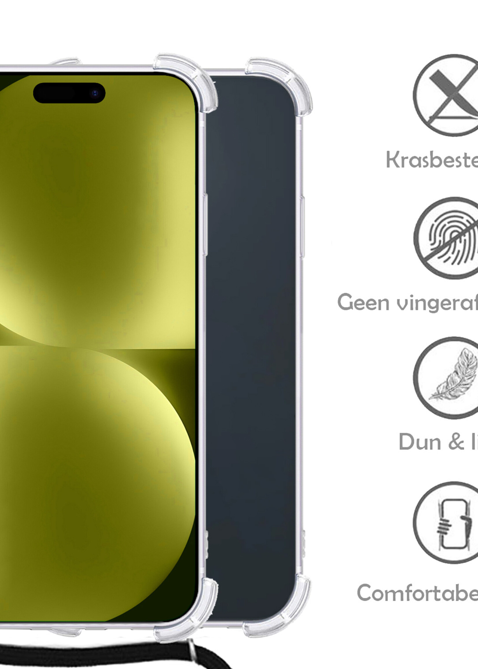 LUQ Hoesje Geschikt voor iPhone 15 Plus Hoesje Shockproof Case Siliconen Hoes Met Koord - Transparant