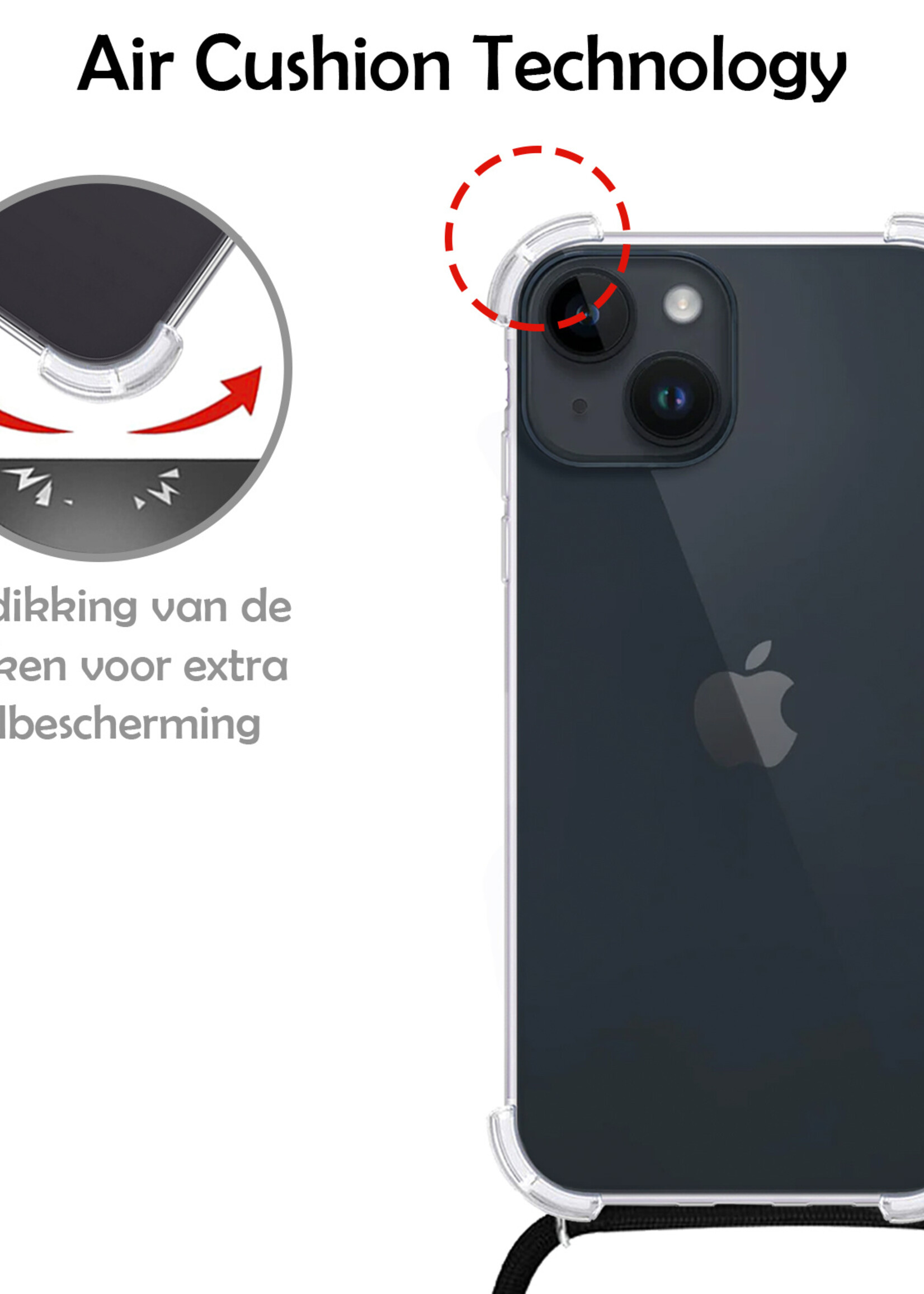 LUQ Hoesje Geschikt voor iPhone 15 Plus Hoesje Shockproof Case Siliconen Hoes Met Koord - Transparant